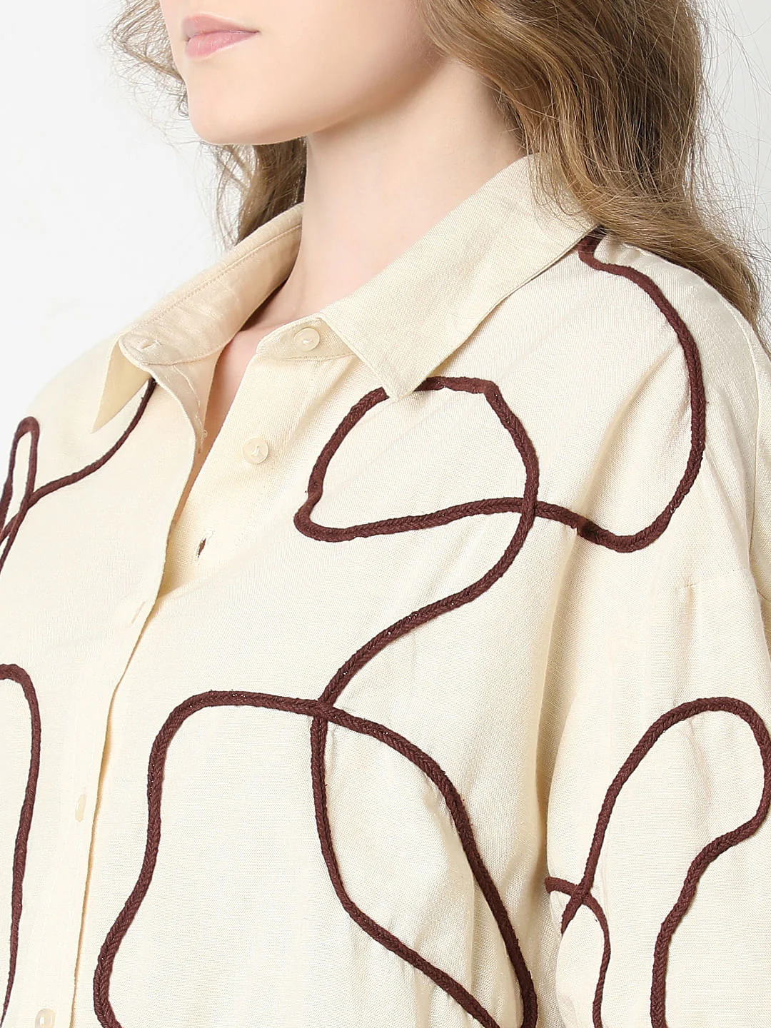 Beige Abstract Cording Co-Ord Set Shirt - Image 8