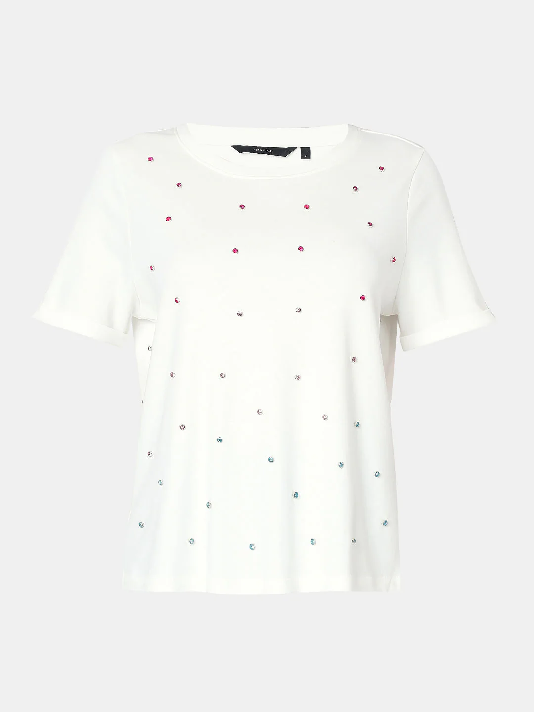 White Detail Rhinestone T-Shirt - Image 7