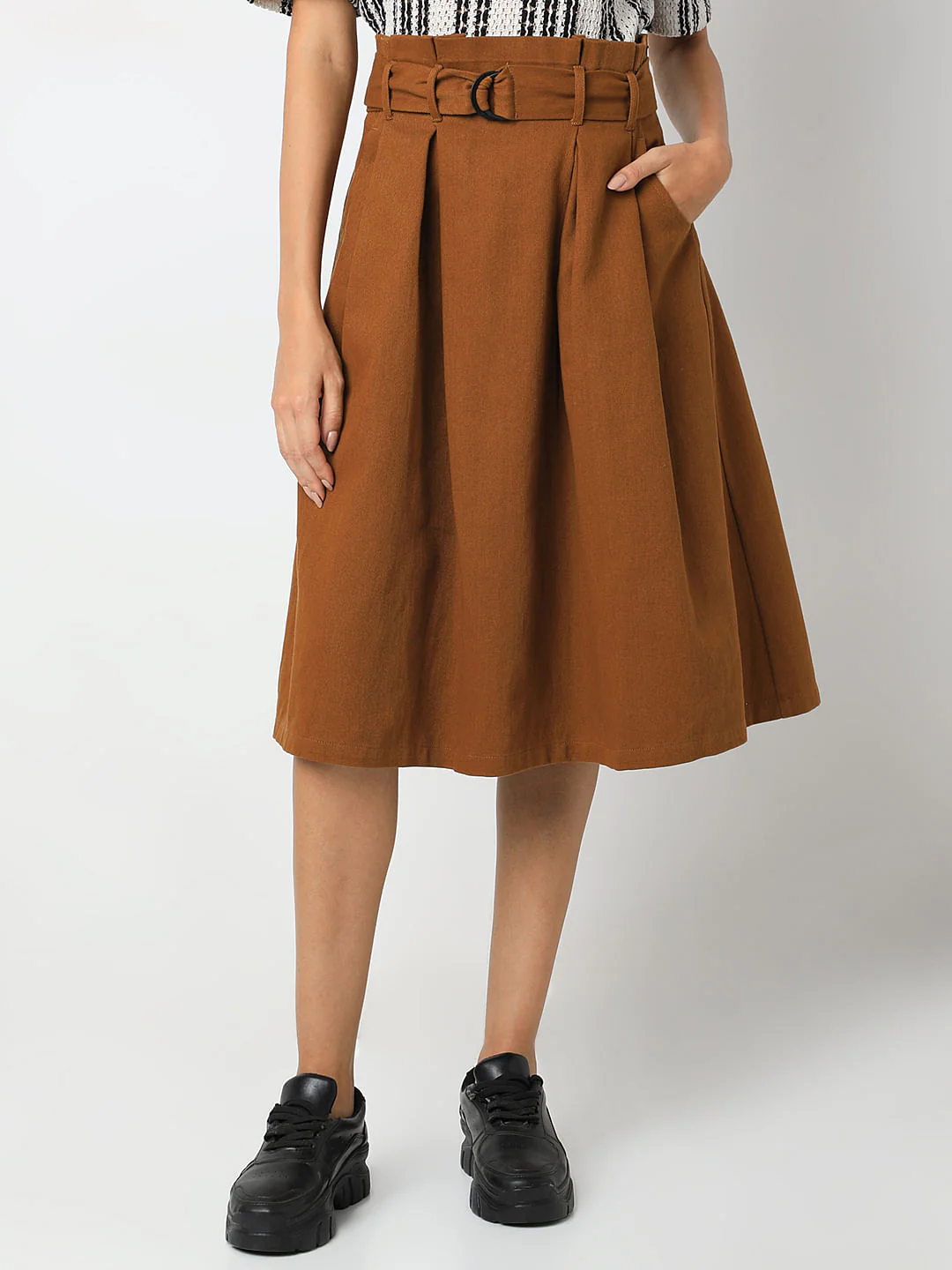 Brown High Rise Cotton Skirt - Image 2
