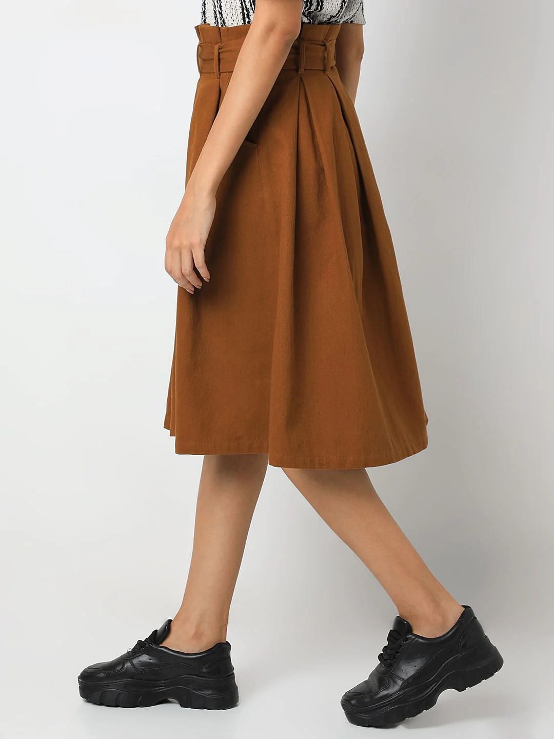 Brown High Rise Cotton Skirt - Image 3