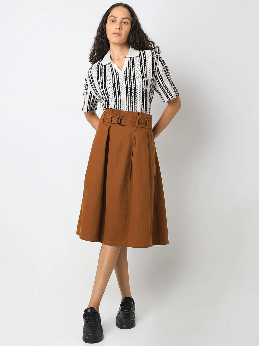 Brown High Rise Cotton Skirt - Image 5