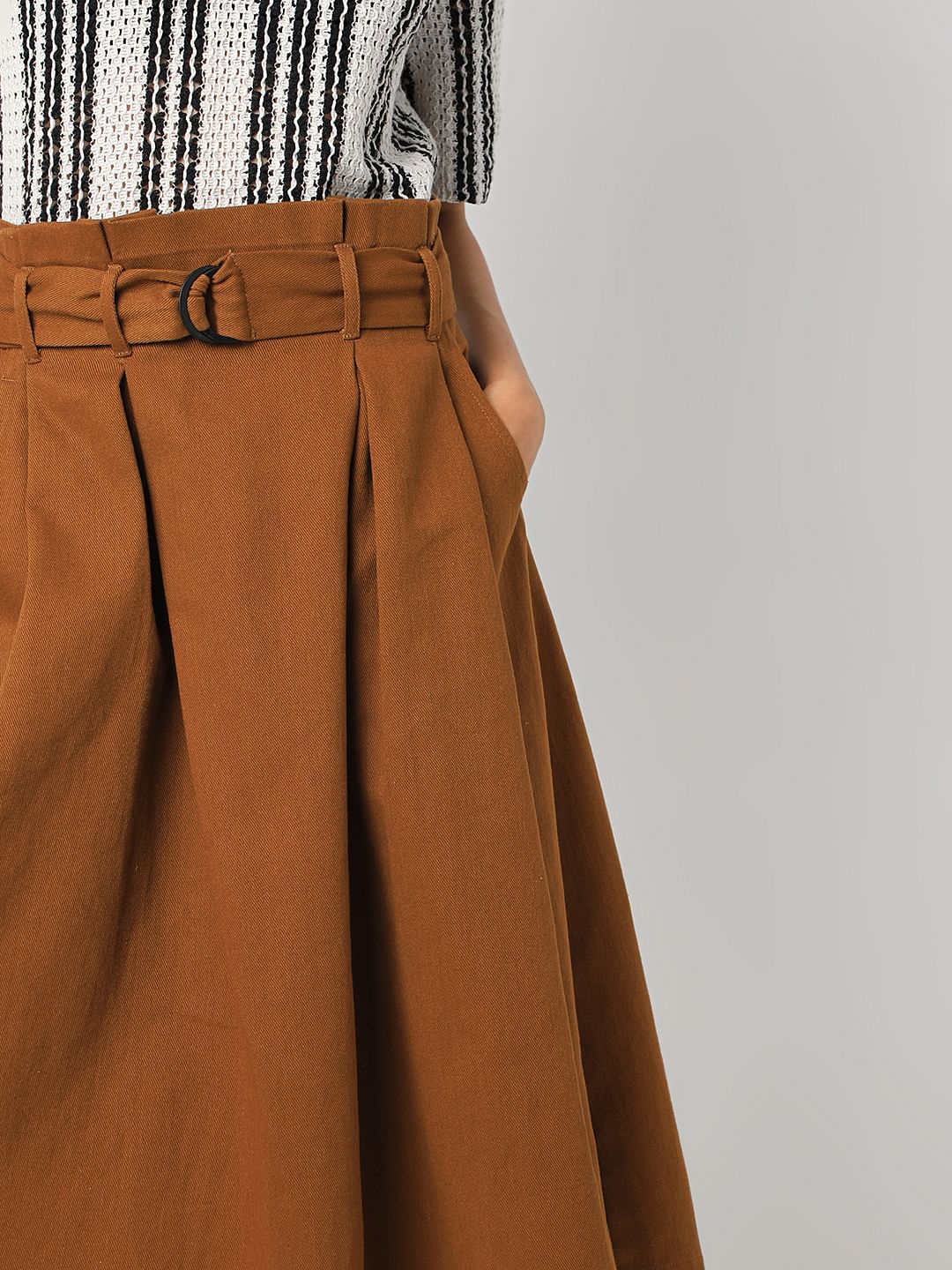 Brown High Rise Cotton Skirt - Image 6