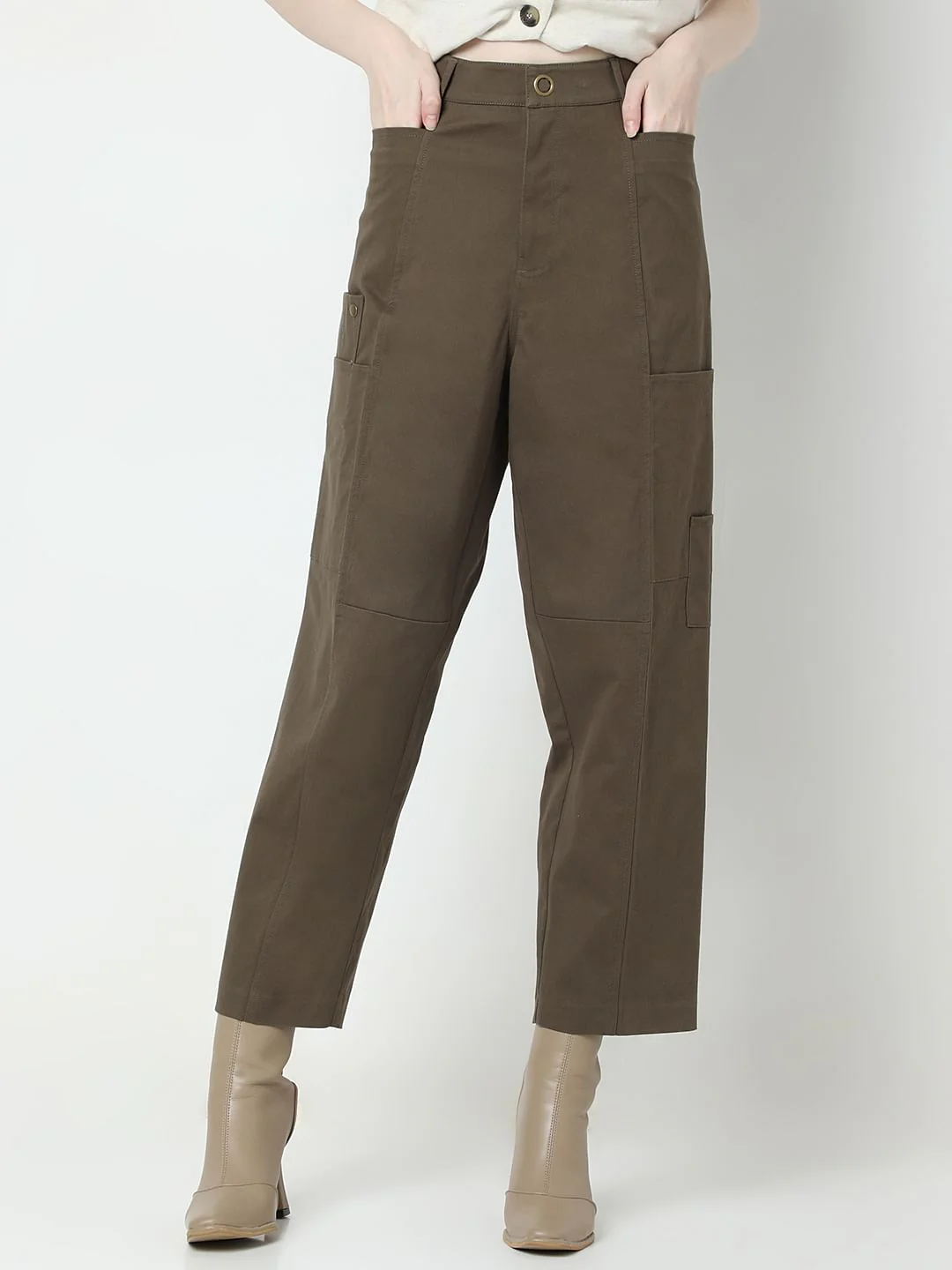 Olive Green High Rise Pants - Image 2