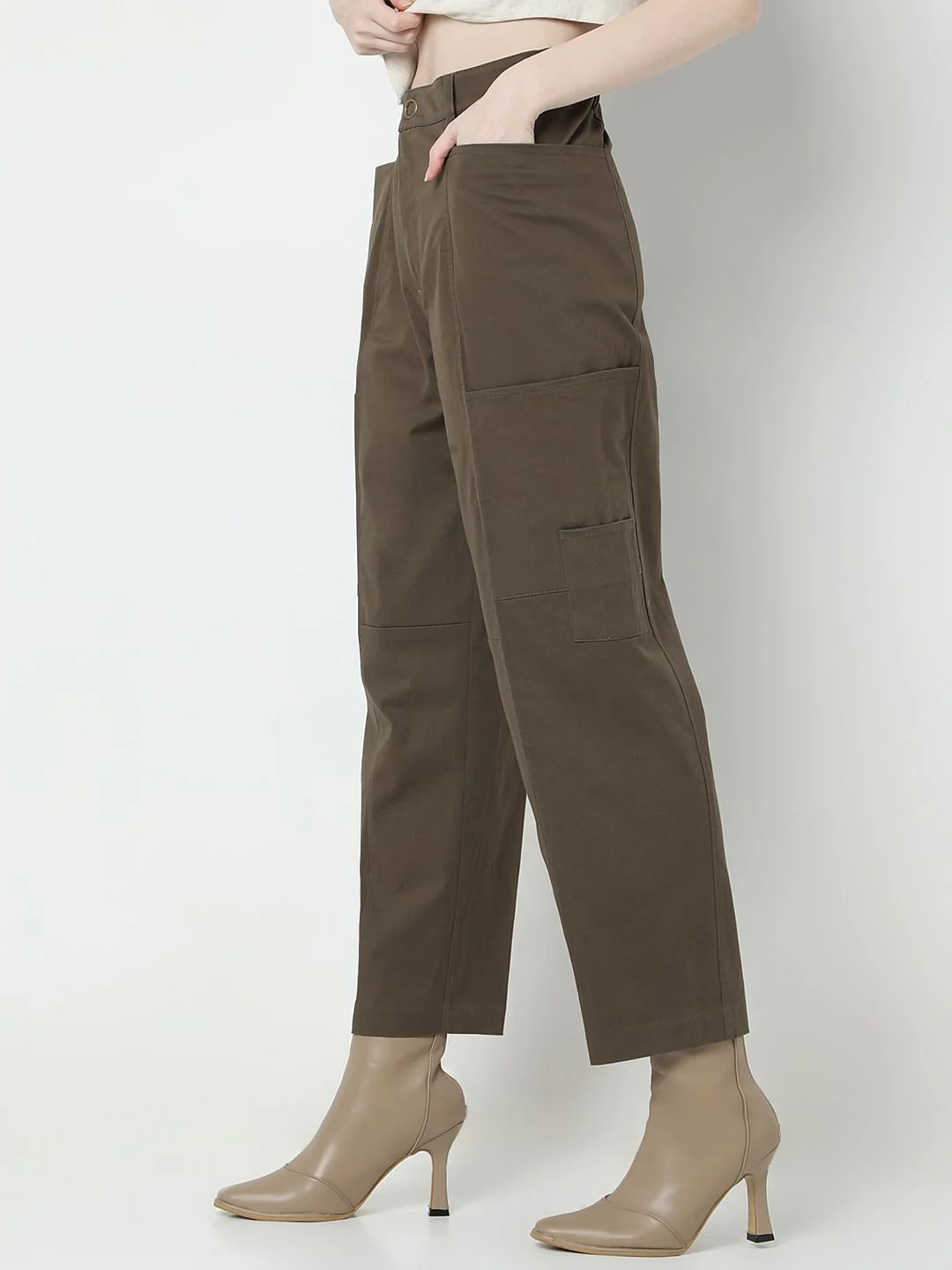 Olive Green High Rise Pants - Image 3
