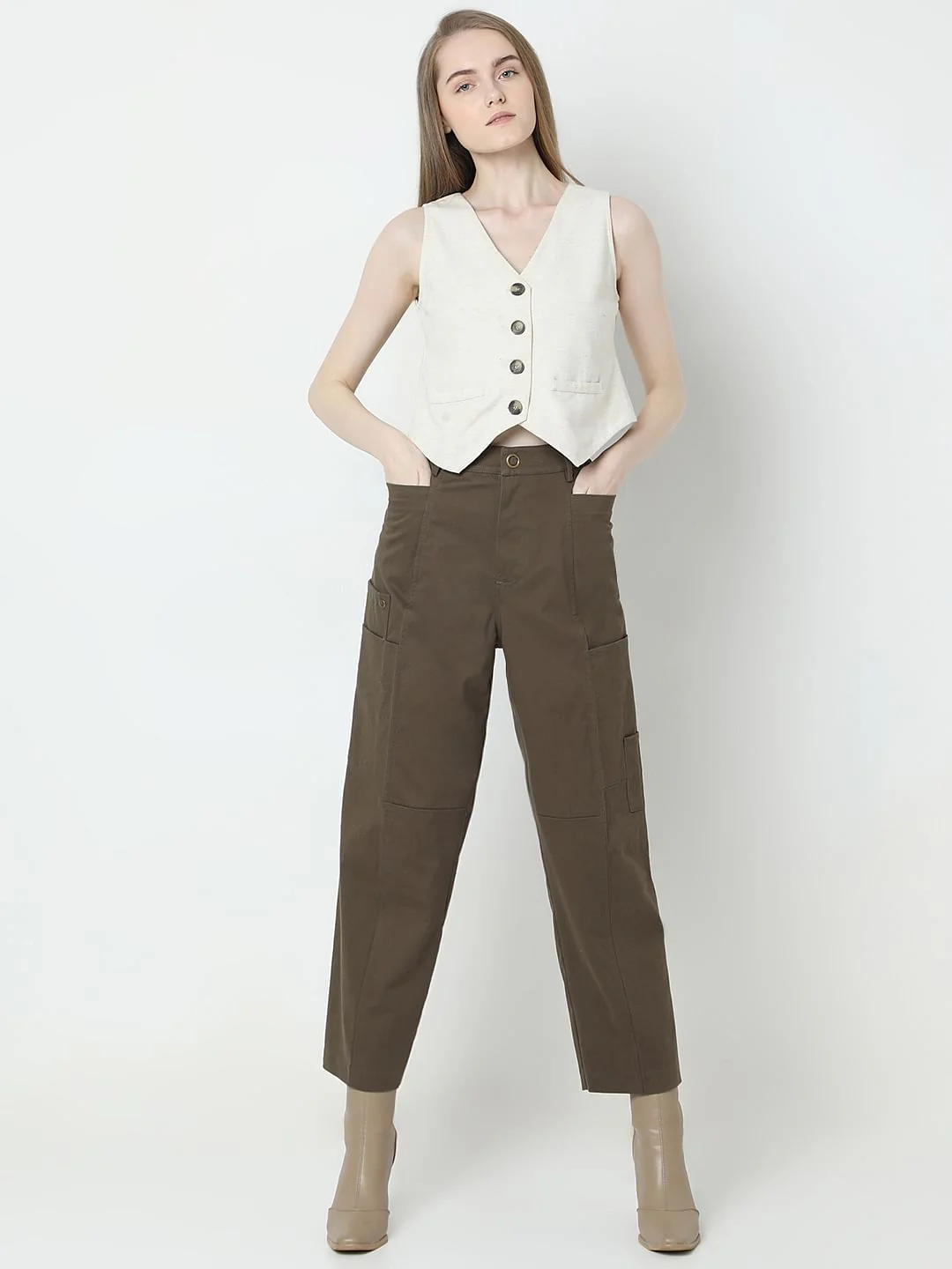 Olive Green High Rise Pants - Image 5