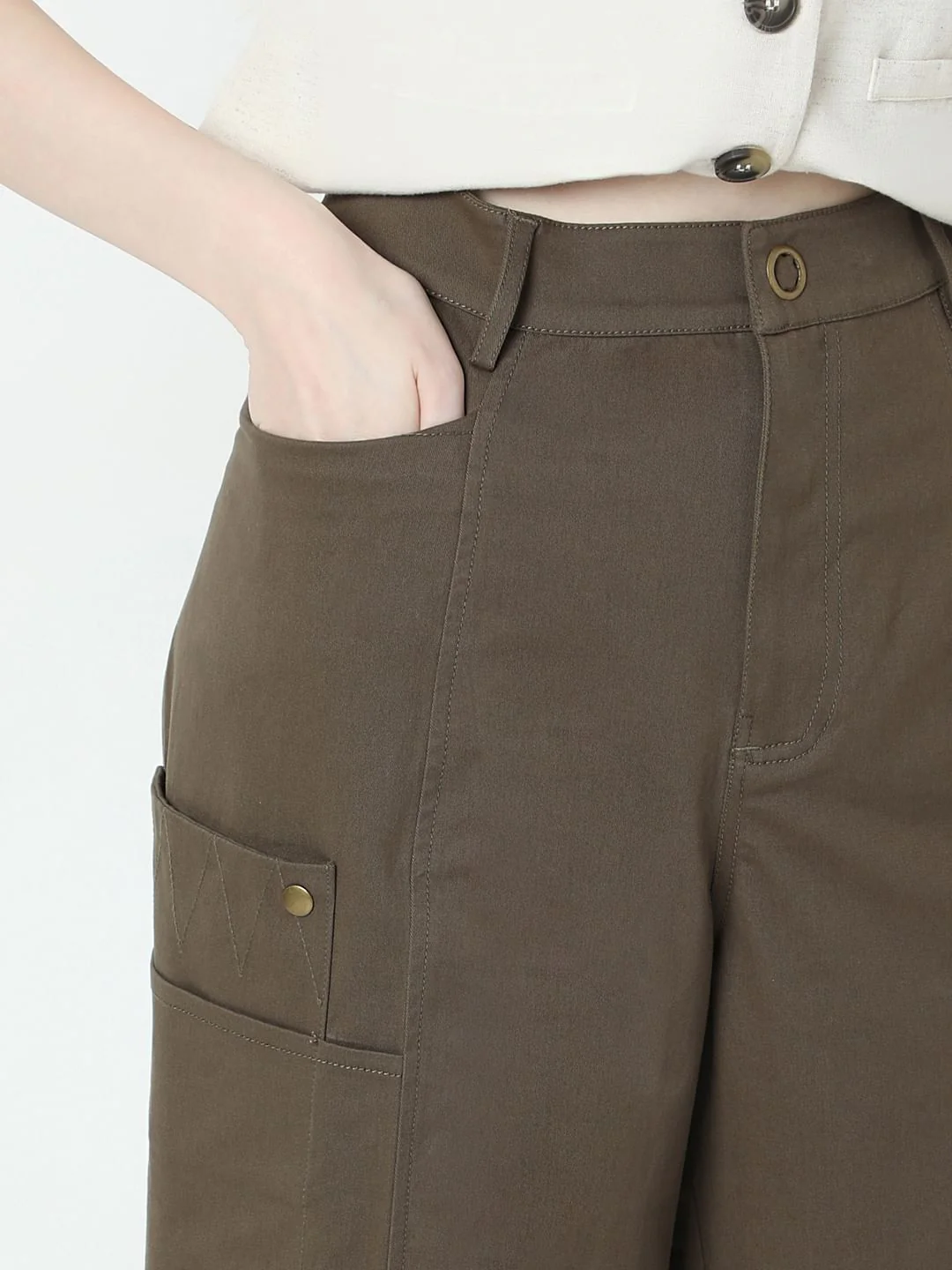 Olive Green High Rise Pants - Image 6
