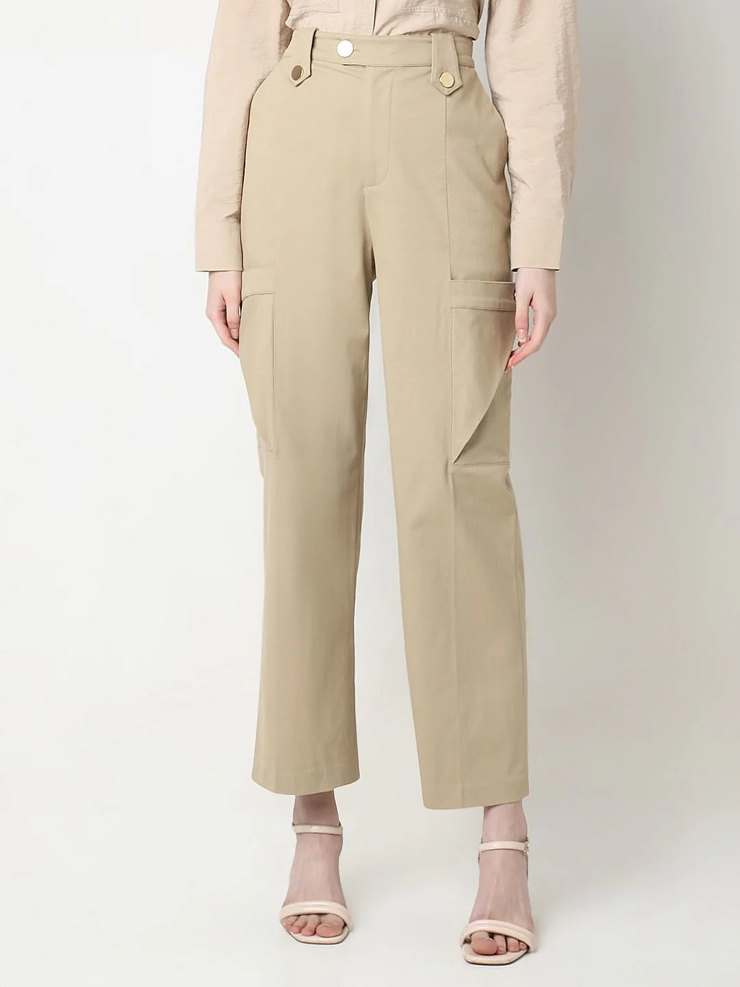 Beige High Rise Pants - Image 2