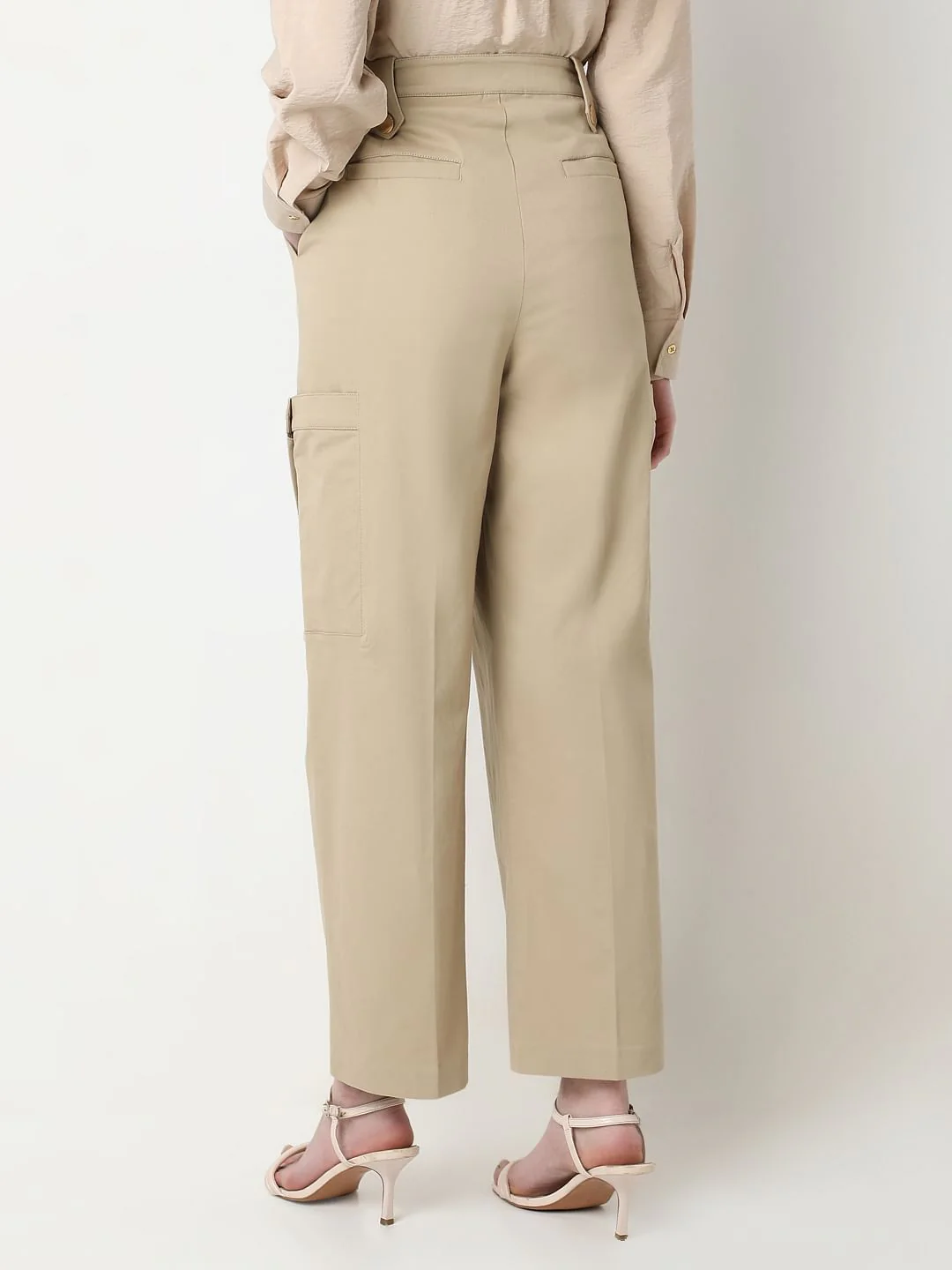Beige High Rise Pants - Image 4