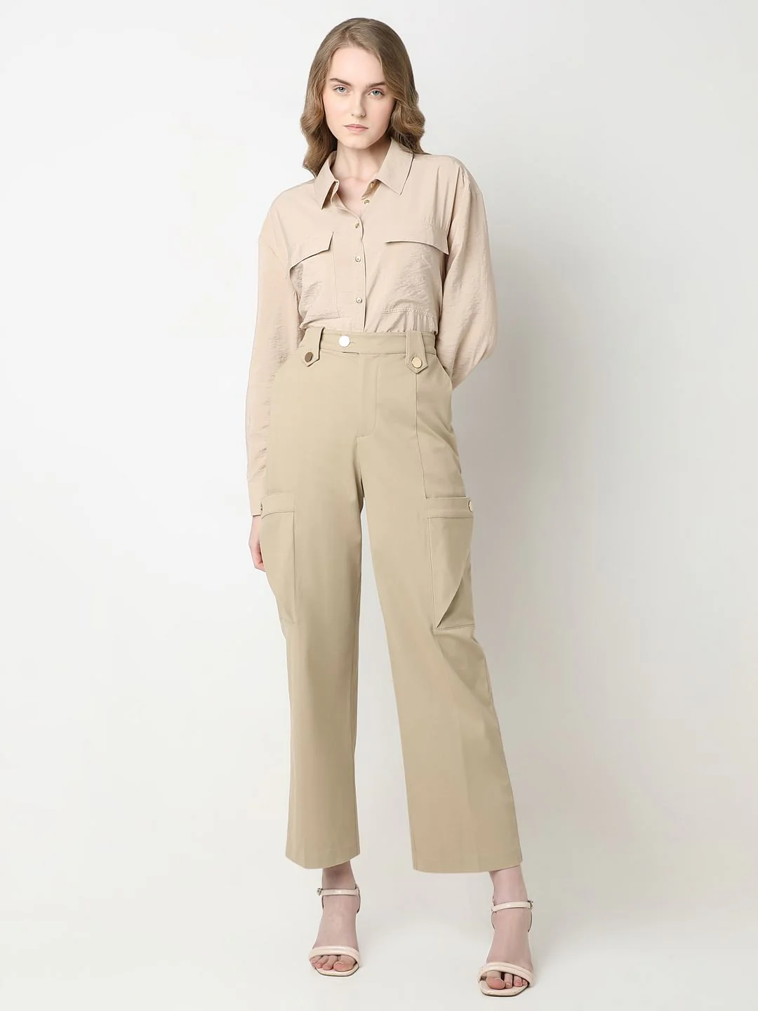 Beige High Rise Pants - Image 5