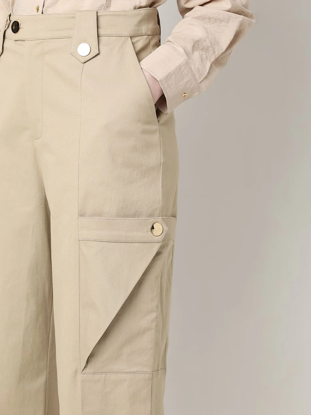 Beige High Rise Pants - Image 6