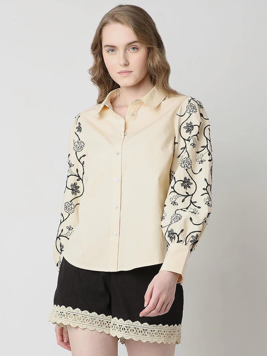 Beige Embroidered Print Shirt - Image 2