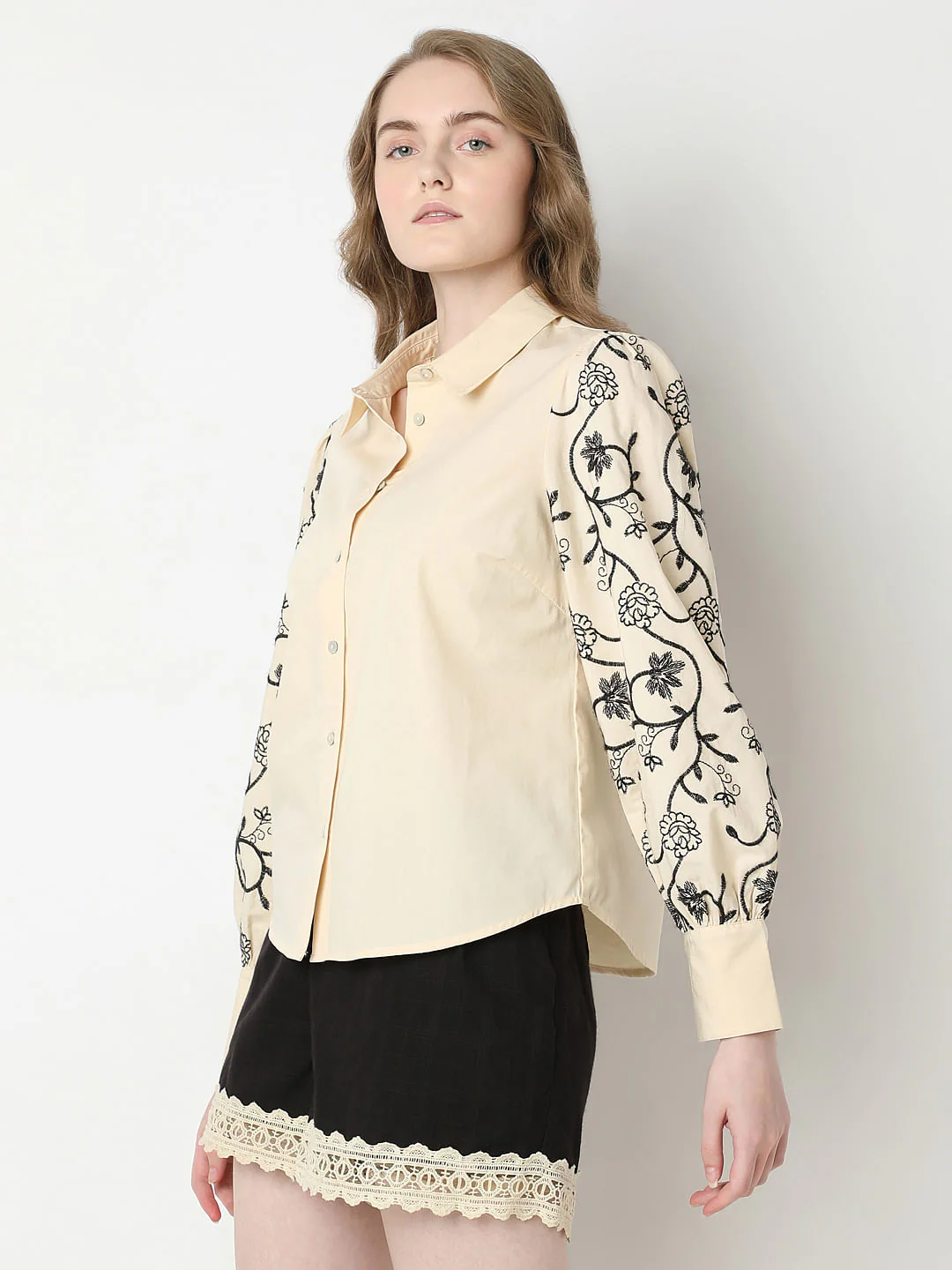 Beige Embroidered Print Shirt - Image 3