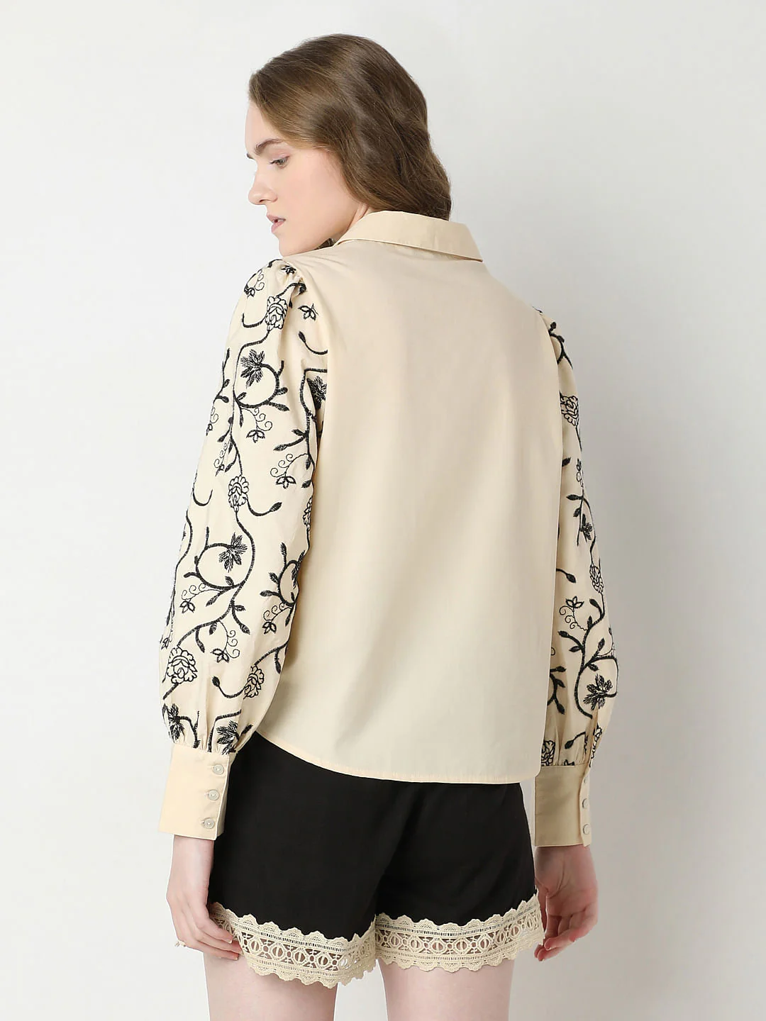 Beige Embroidered Print Shirt - Image 4