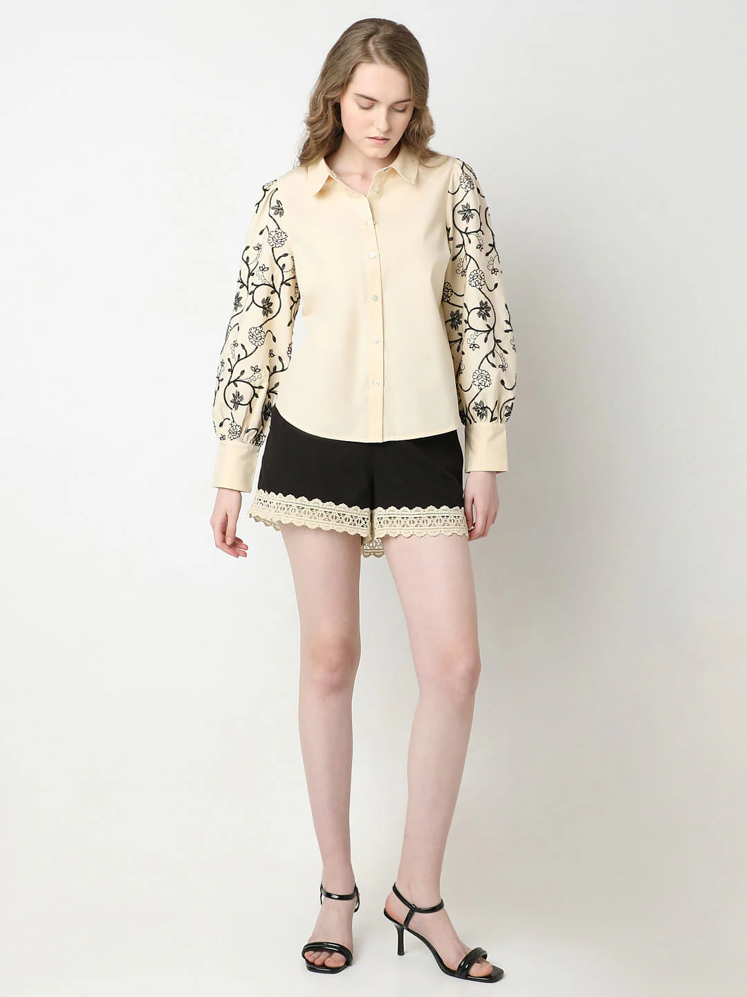 Beige Embroidered Print Shirt - Image 5