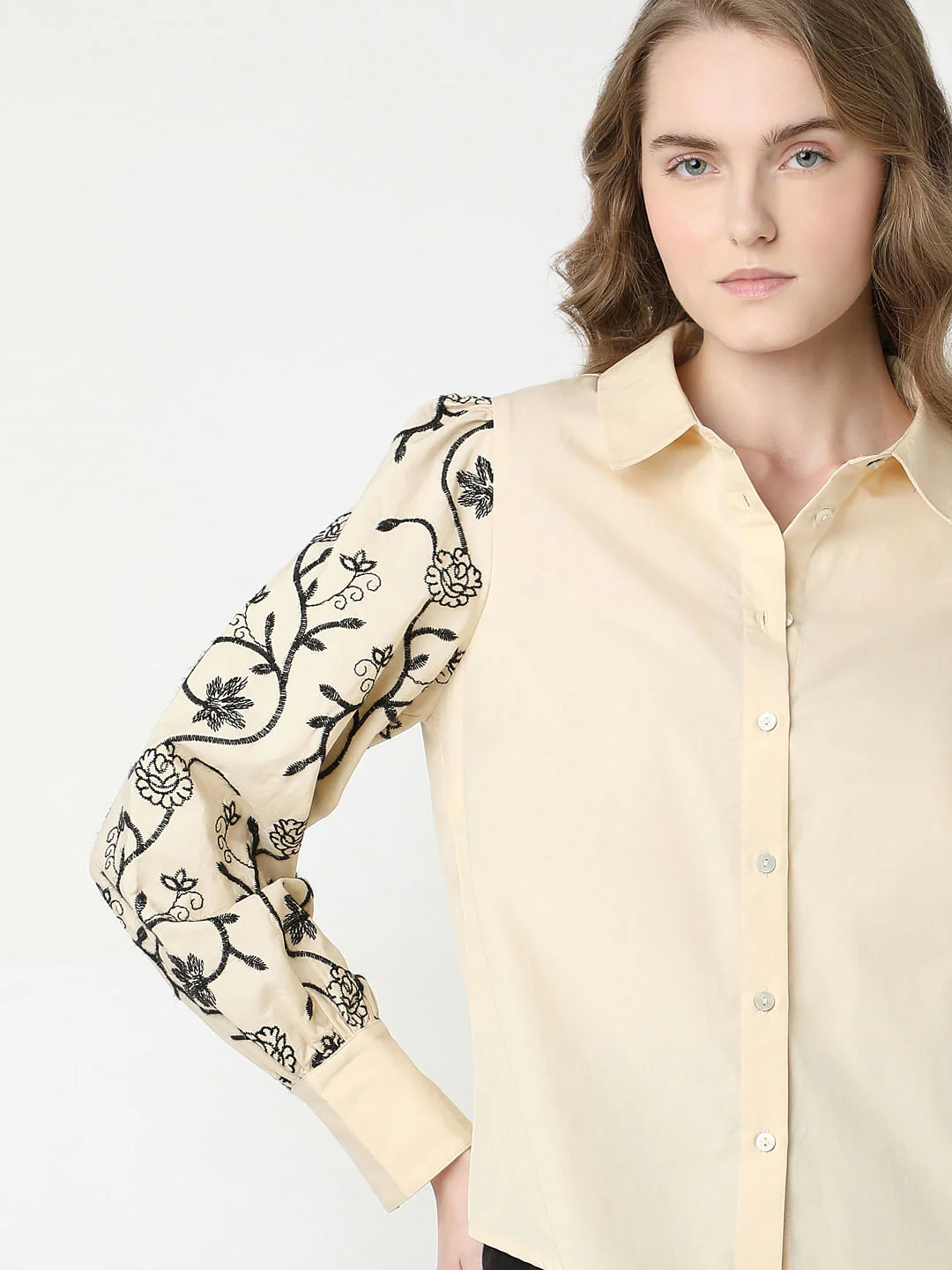 Beige Embroidered Print Shirt - Image 6