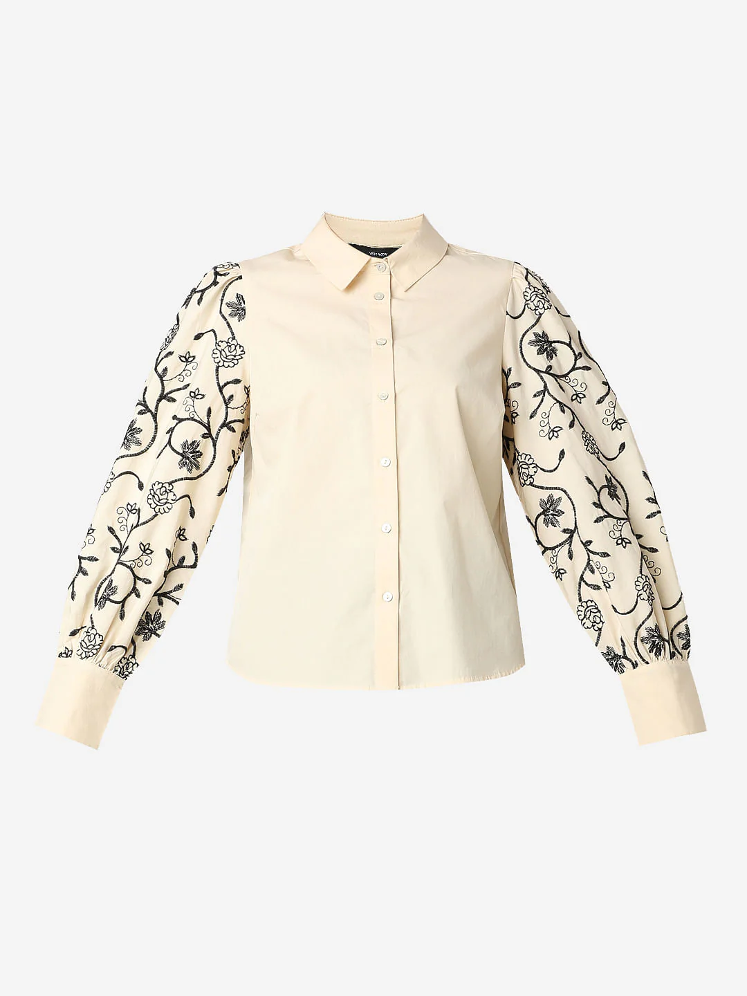 Beige Embroidered Print Shirt - Image 7