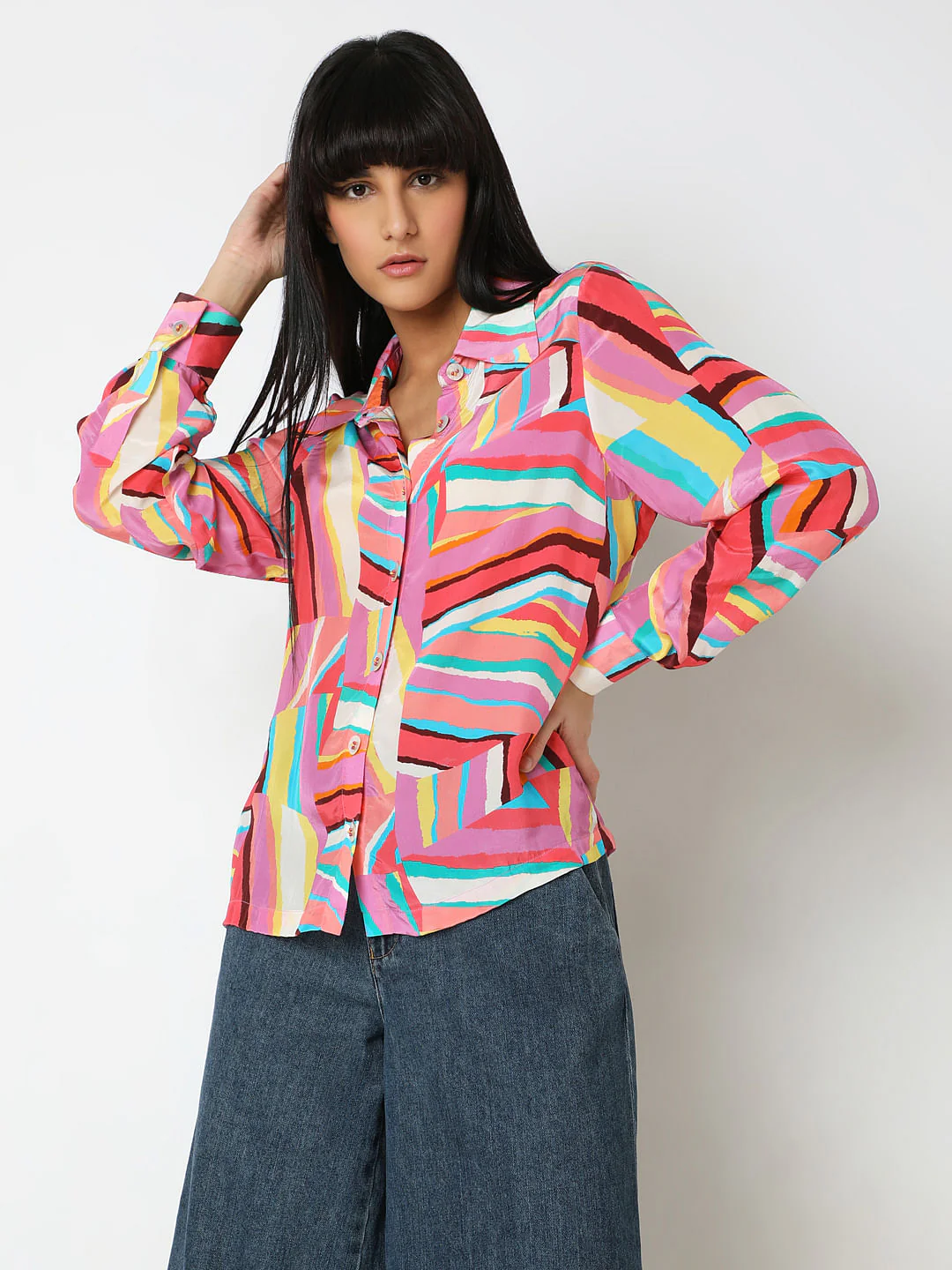 Pink Printed Relaxed Fit Shirt - Image 2