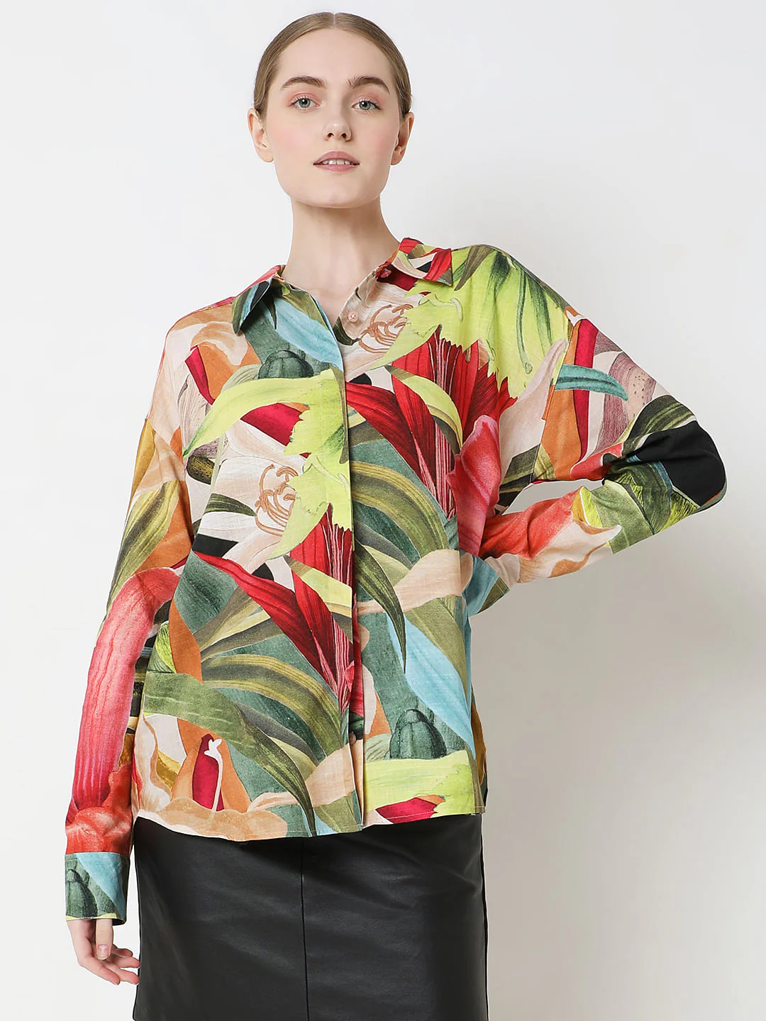 Red Printed Oversized Shirt - Image 2