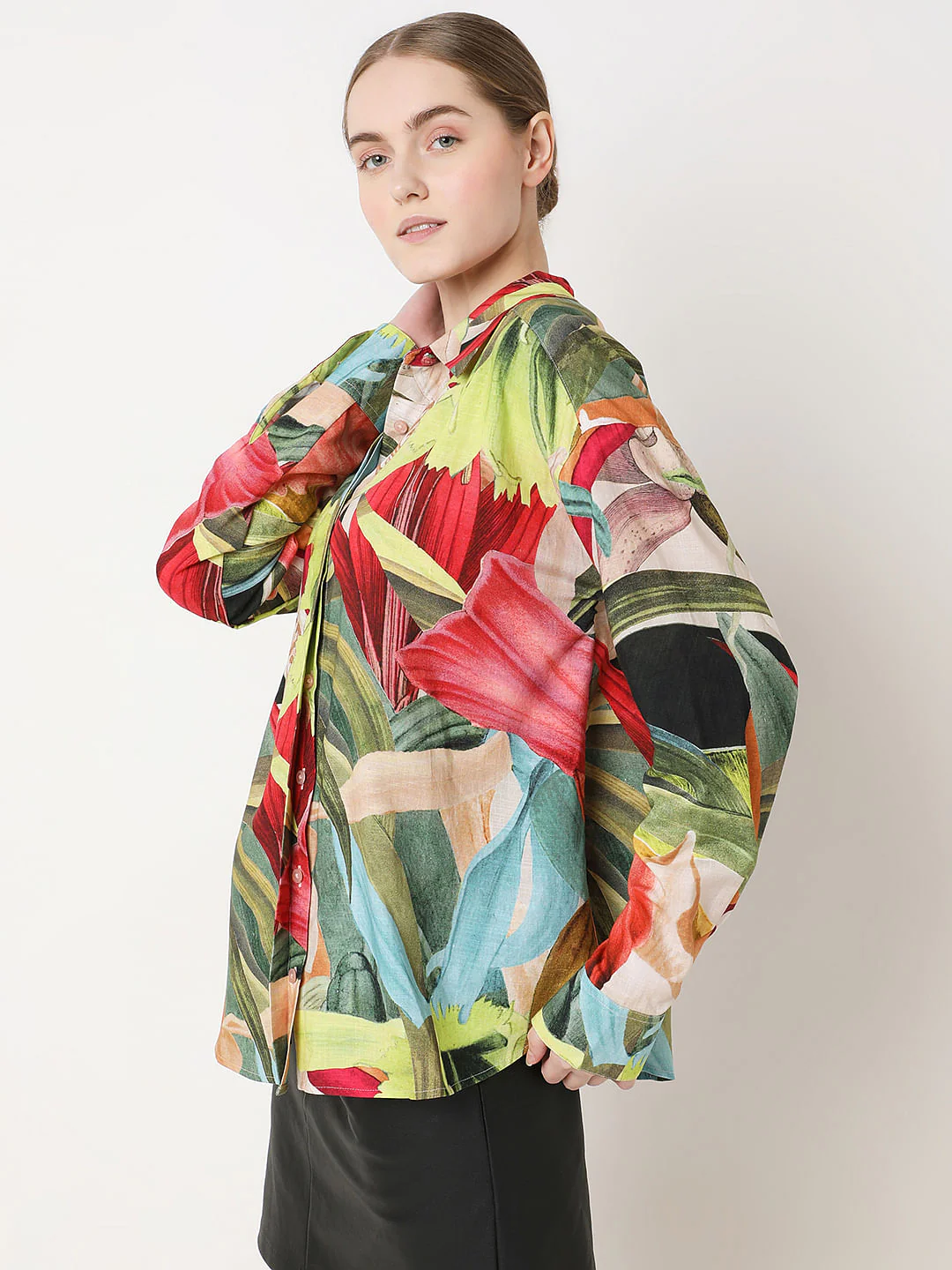 Red Printed Oversized Shirt - Image 3