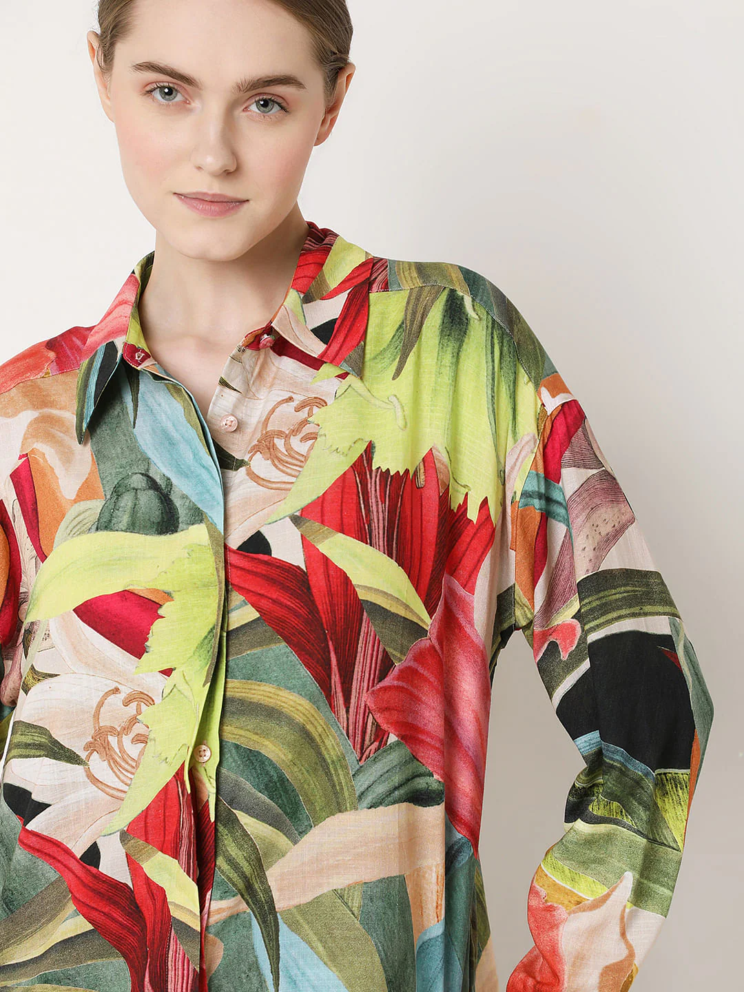 Red Printed Oversized Shirt - Image 6