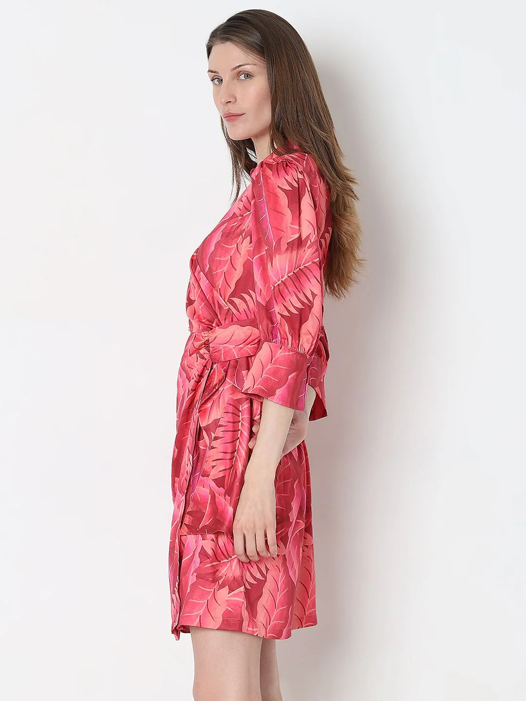 Pink Printed Wrap Dress - Image 3