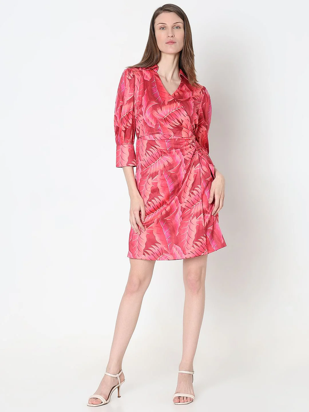 Pink Printed Wrap Dress - Image 5