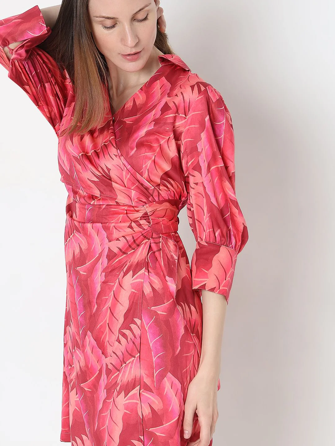 Pink Printed Wrap Dress - Image 6