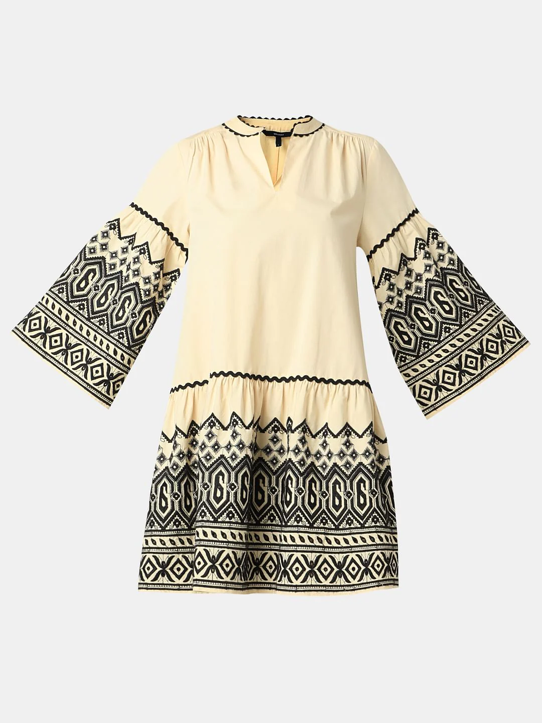 Beige Embroidered Print Dress - Image 7