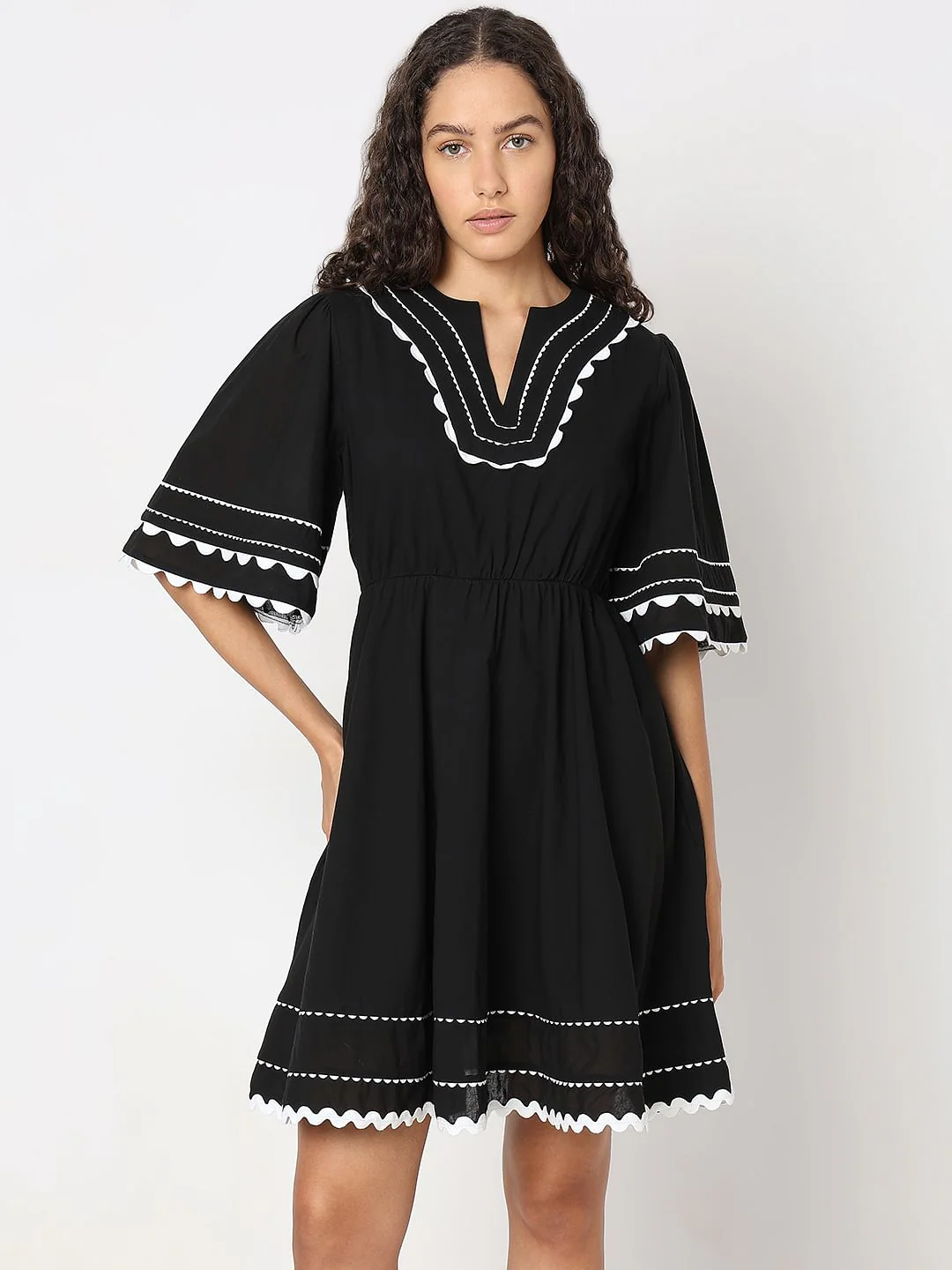 Black Fit & Flare Mini Dress - Image 2