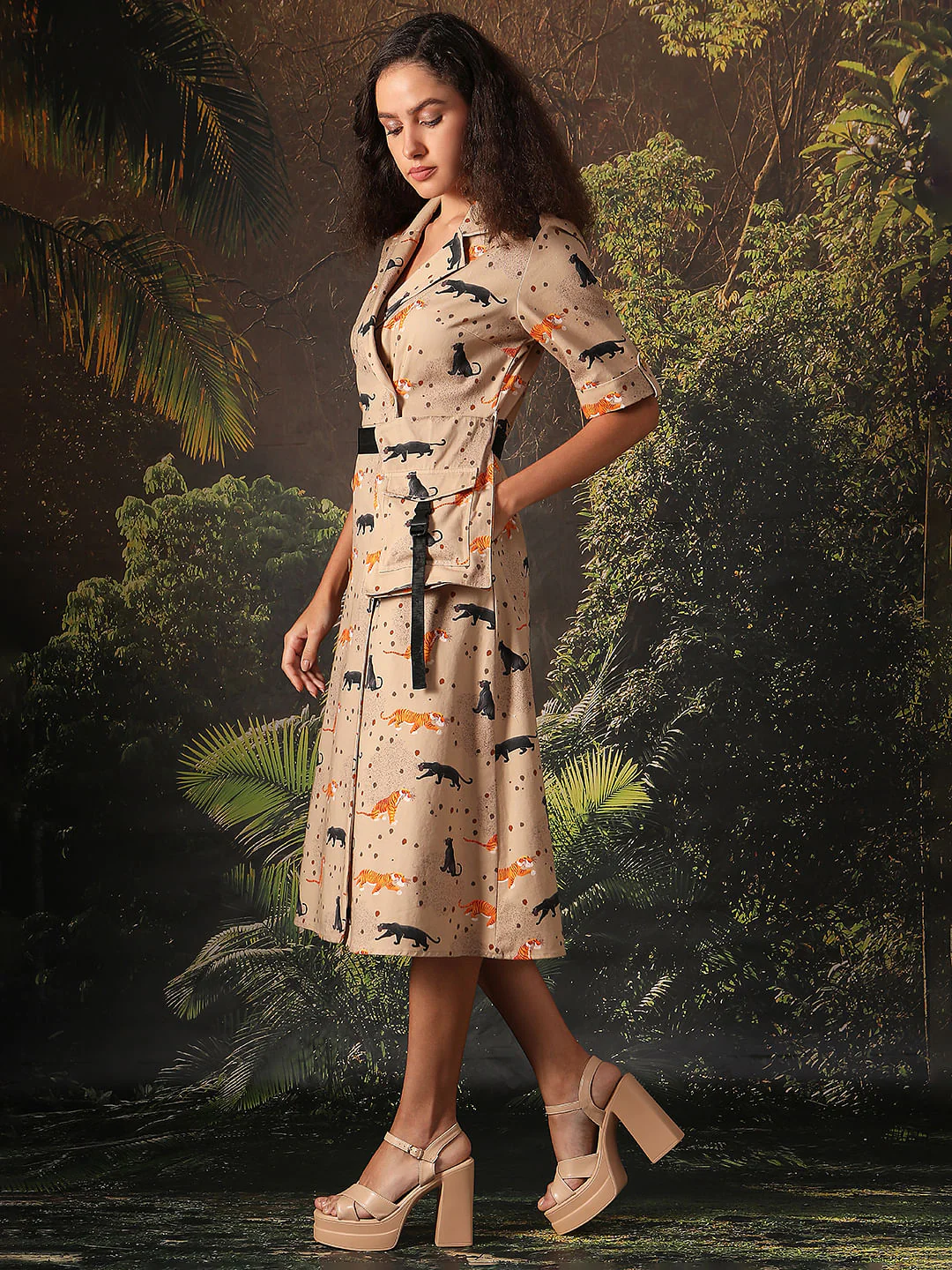 Disney Beige Printed Front Wrap Dress - Image 3