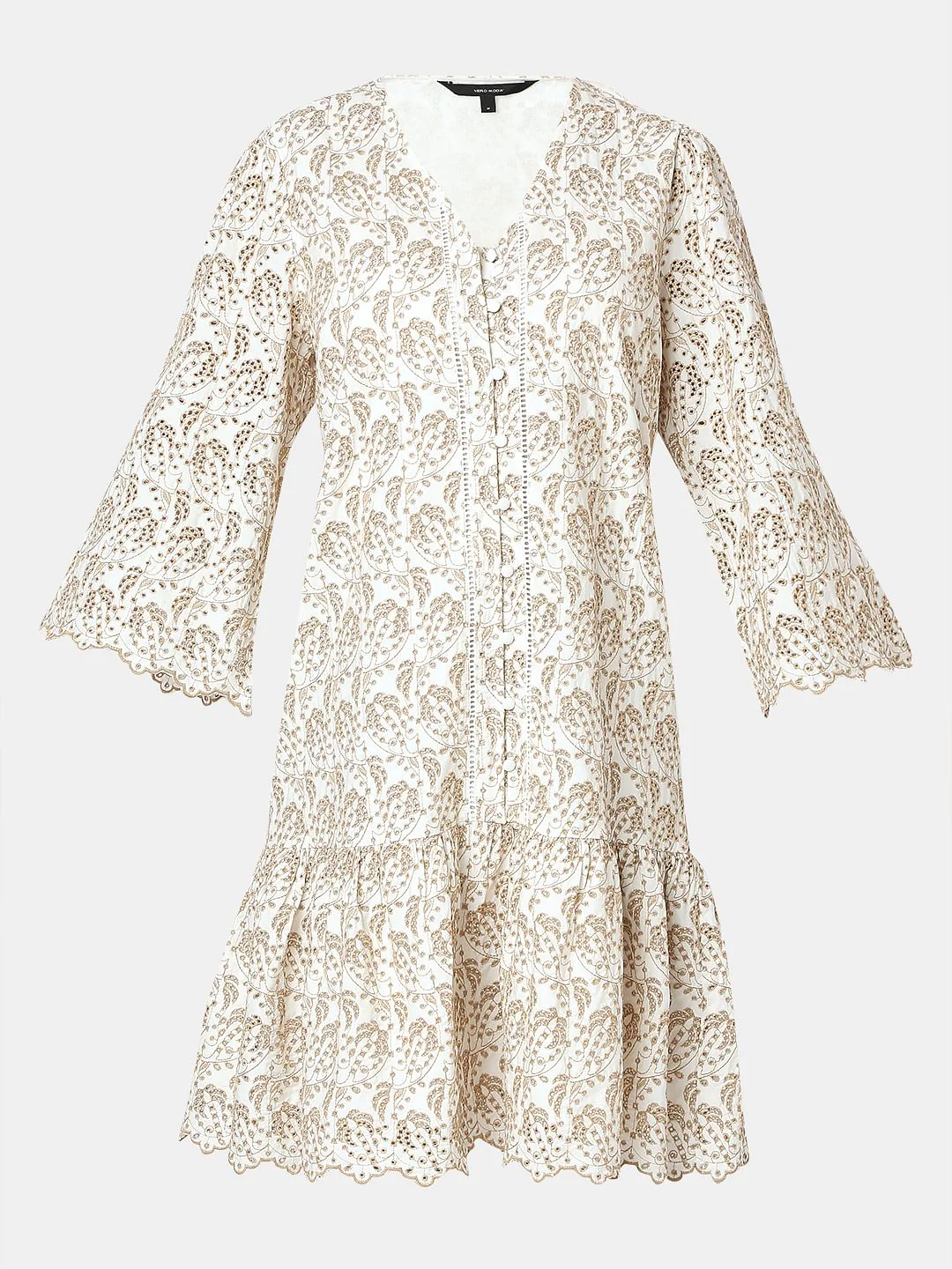 Beige Printed Short Dress - Image 7
