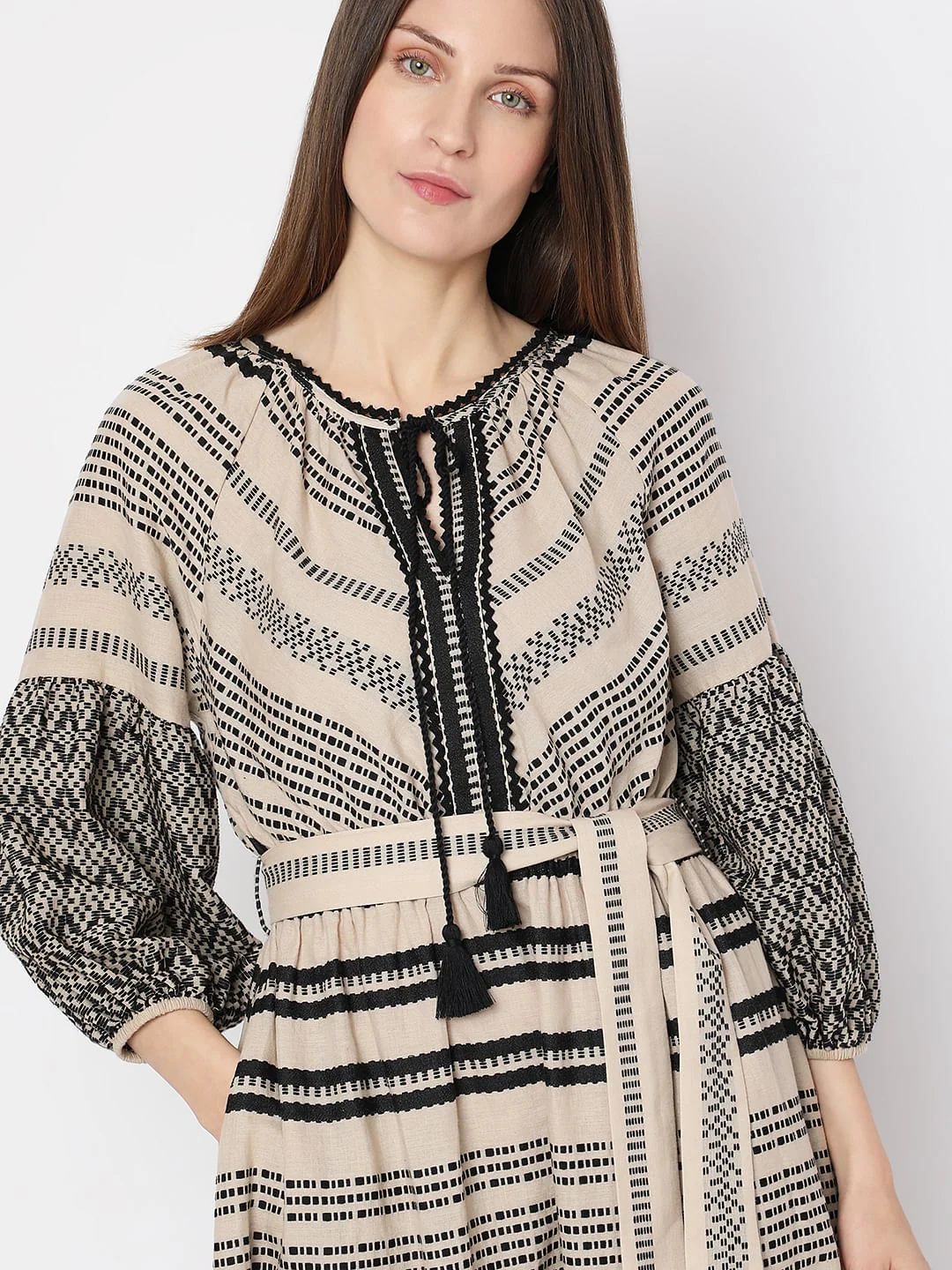 Beige Printed Cotton Midi Dress - Image 5