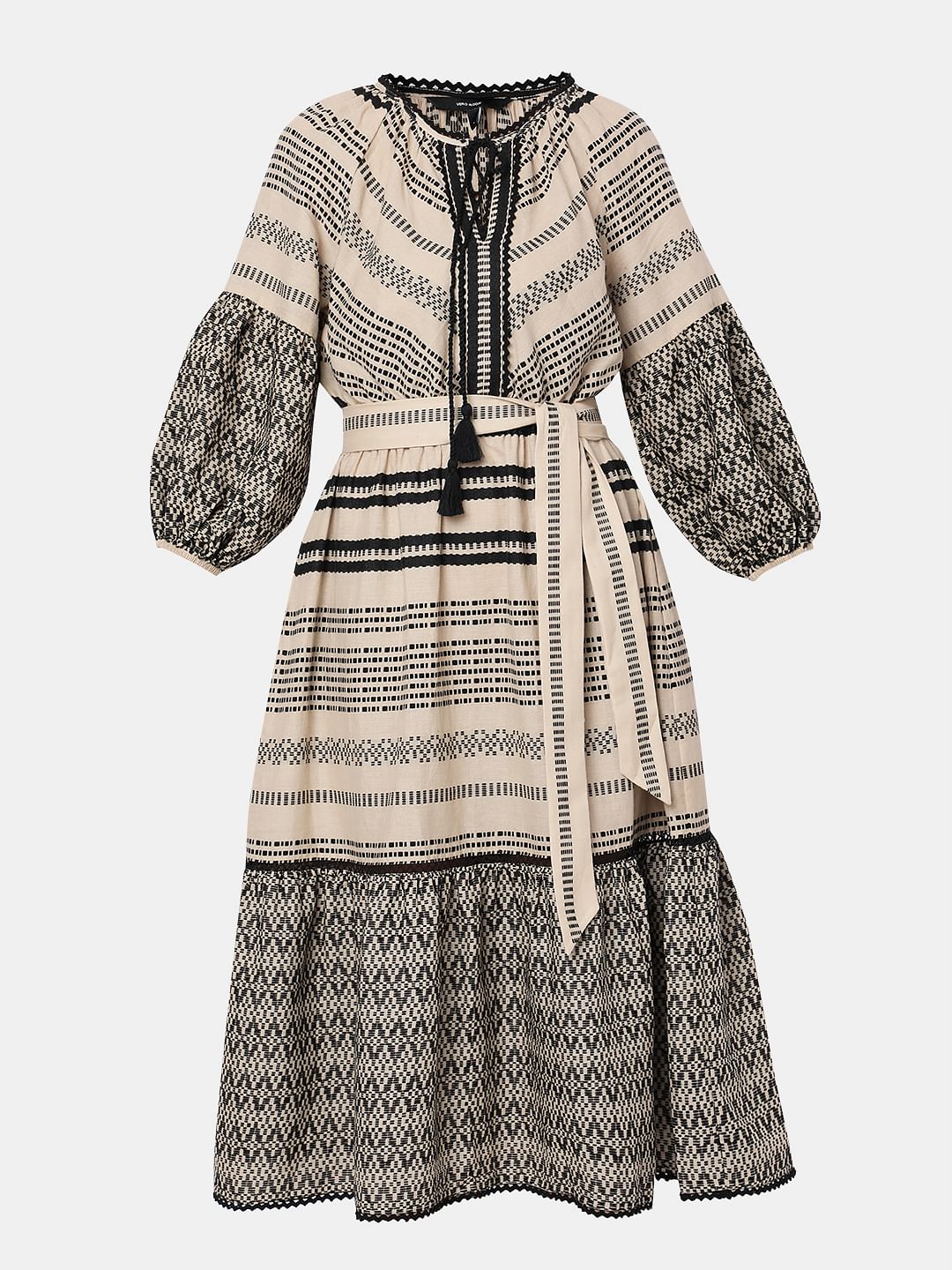 Beige Printed Cotton Midi Dress - Image 7