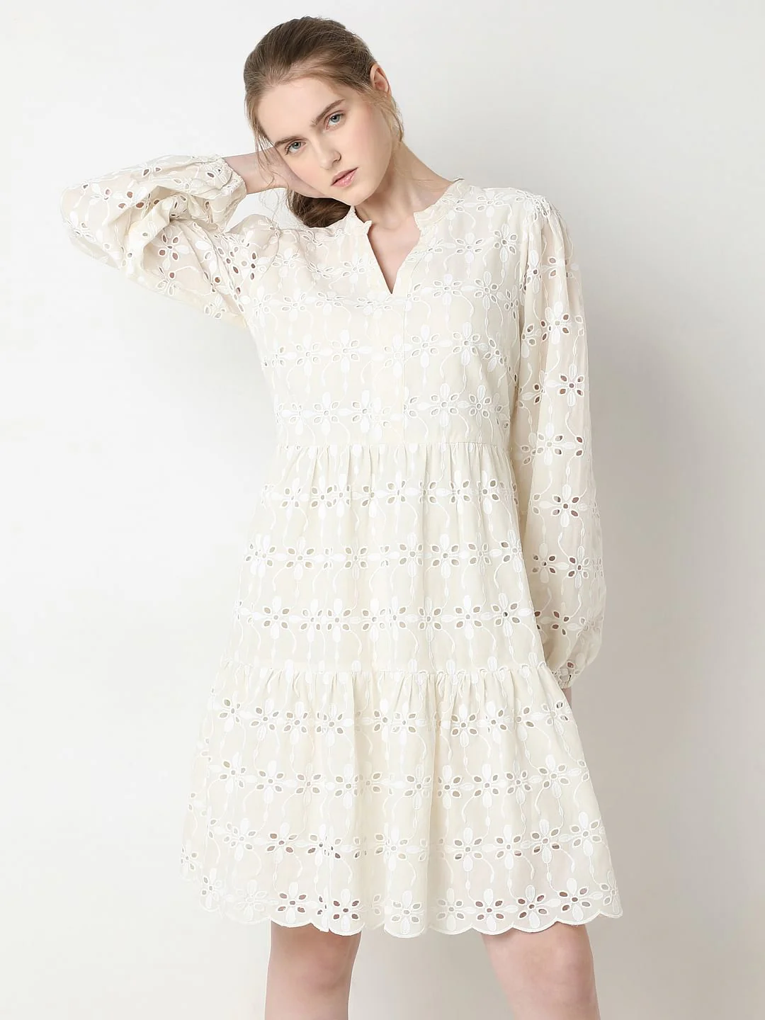 Beige Floral Cut-Out Dress - Image 2