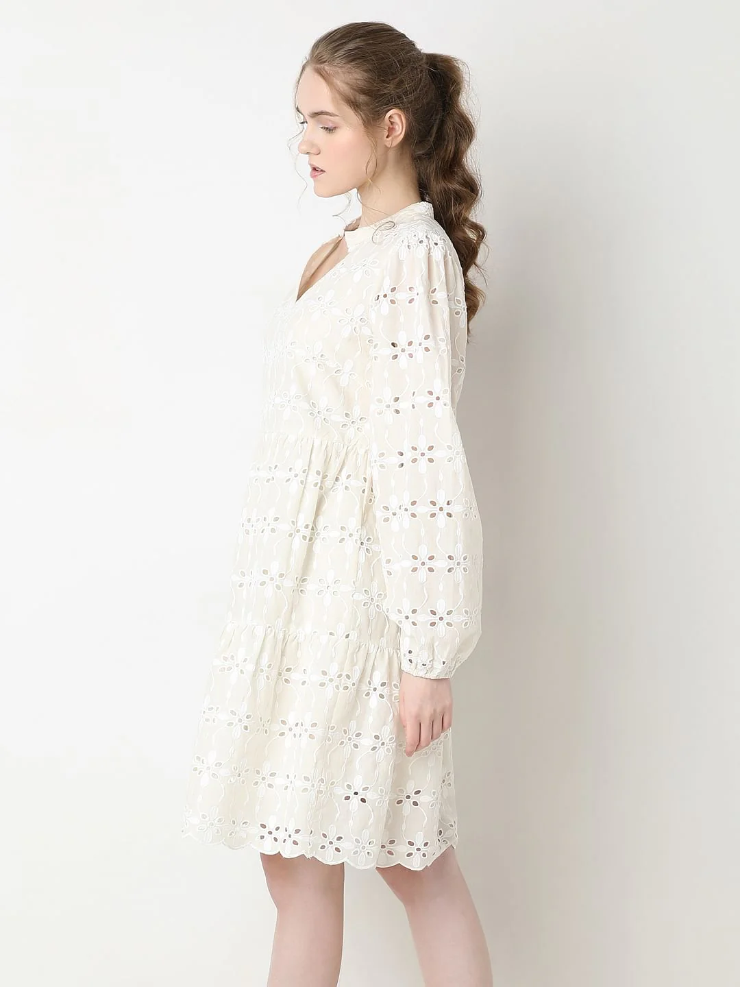 Beige Floral Cut-Out Dress - Image 3