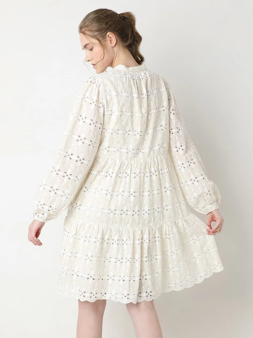 Beige Floral Cut-Out Dress - Image 4