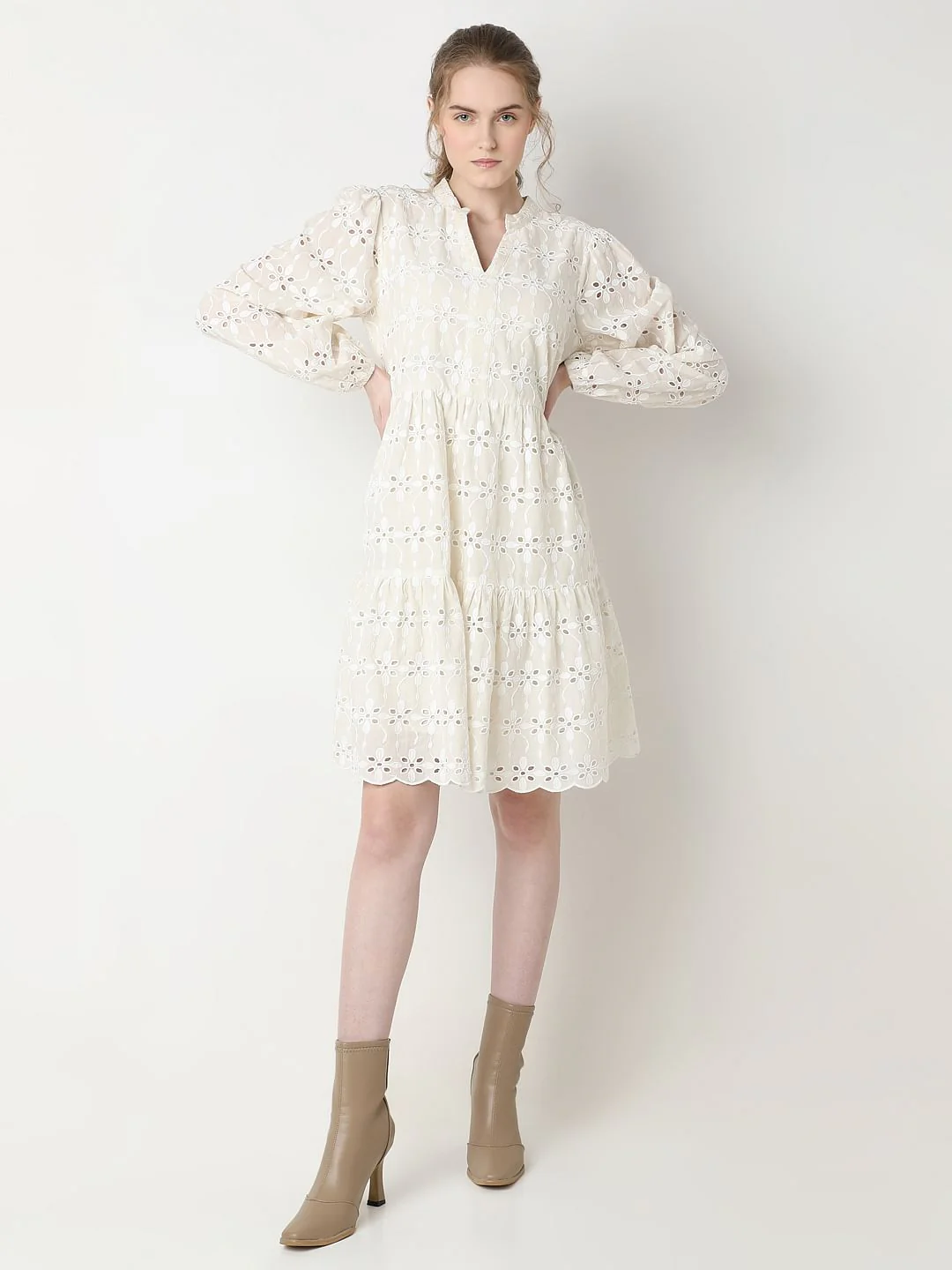 Beige Floral Cut-Out Dress - Image 5