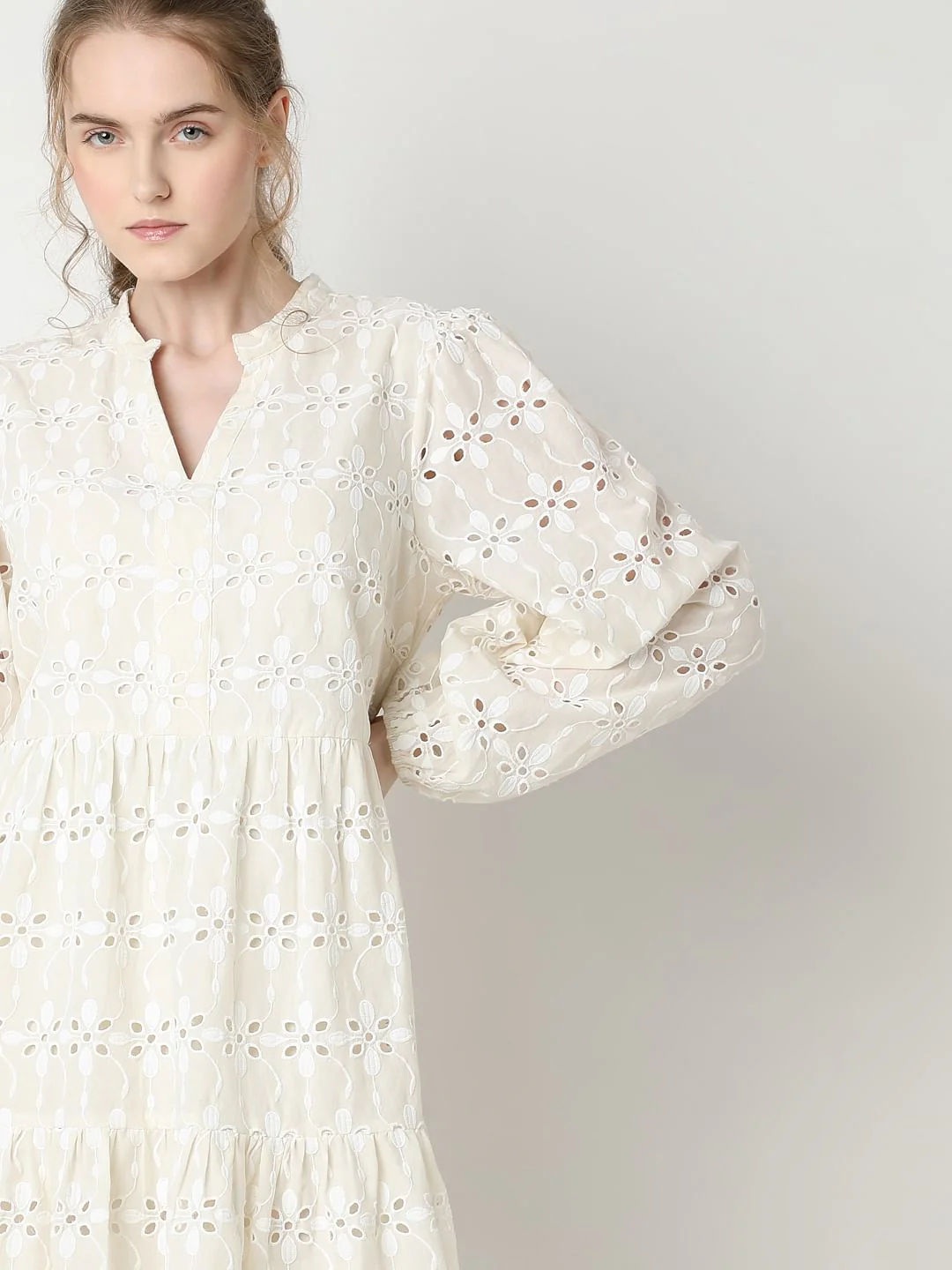 Beige Floral Cut-Out Dress - Image 6