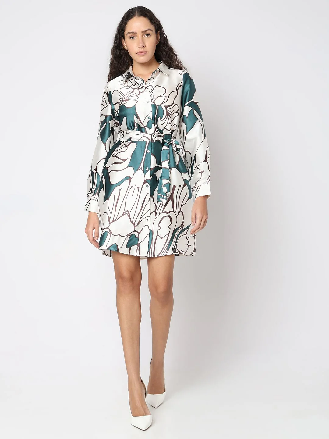 White Printed Shirt Dress - Image 5