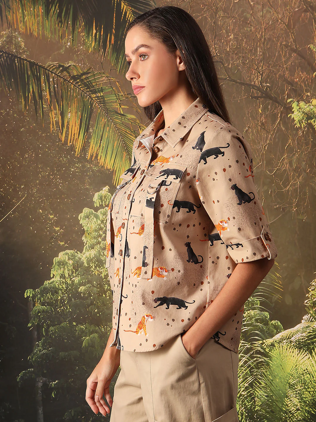 Disney Beige Animal Print Shirt - Image 3