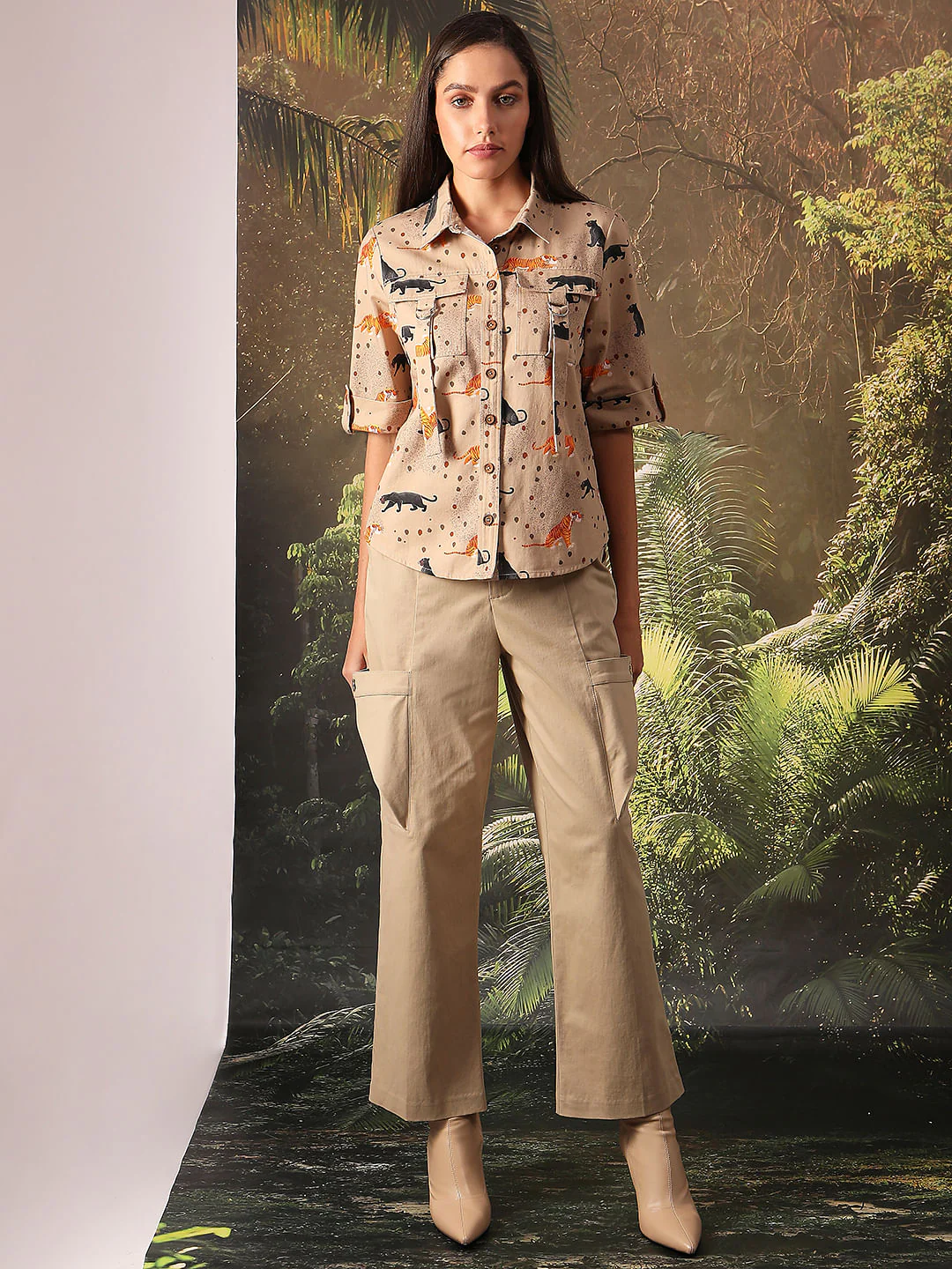 Disney Beige Animal Print Shirt - Image 5
