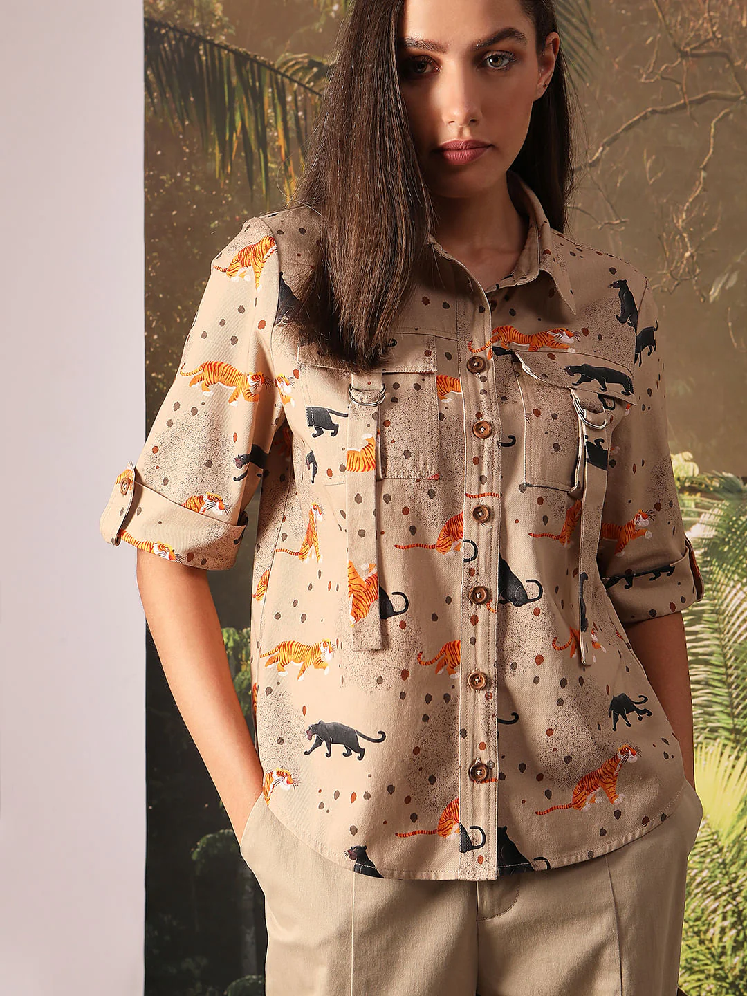 Disney Beige Animal Print Shirt - Image 6