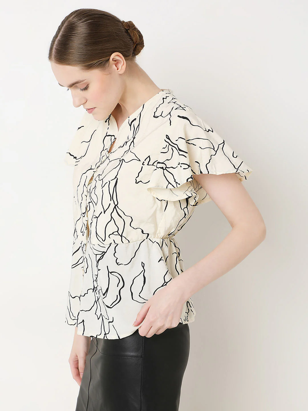 White Printed Peplum Top - Image 3
