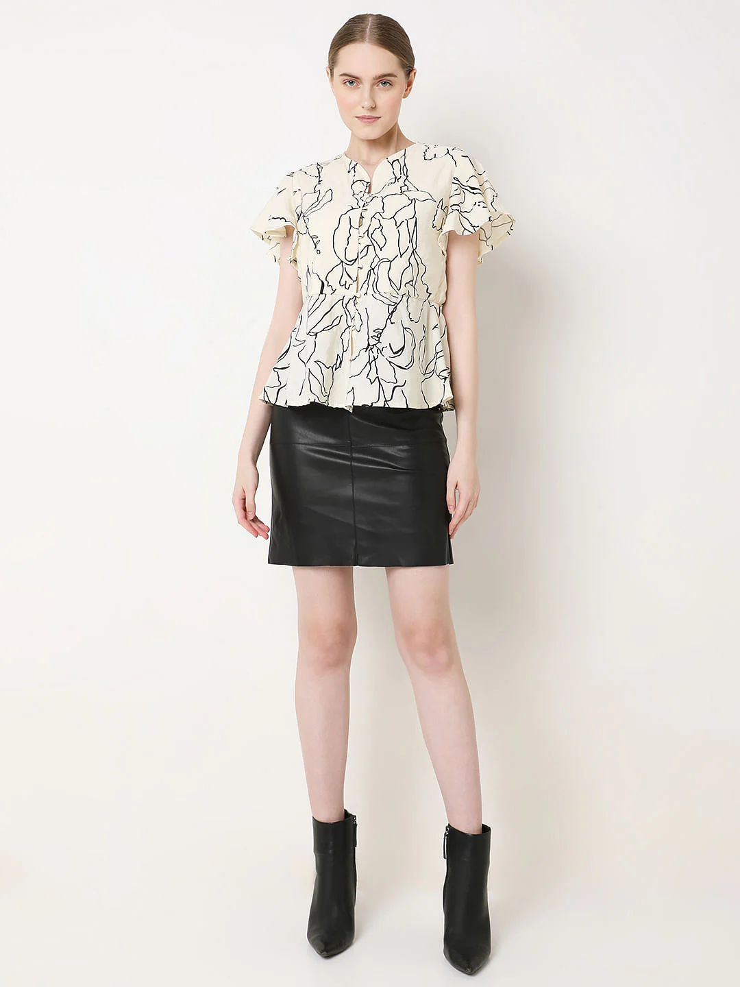 White Printed Peplum Top - Image 5