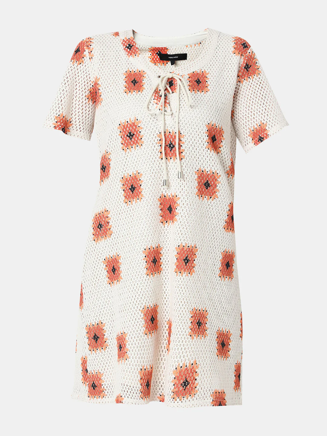 Beige Printed Crochet Dress - Image 7