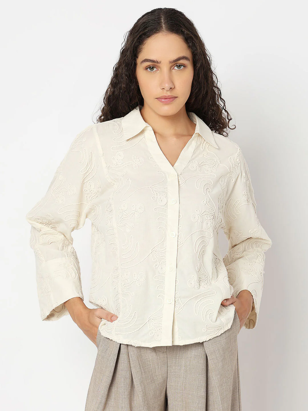 Off-White Embroidered Cotton Shirt - Image 2