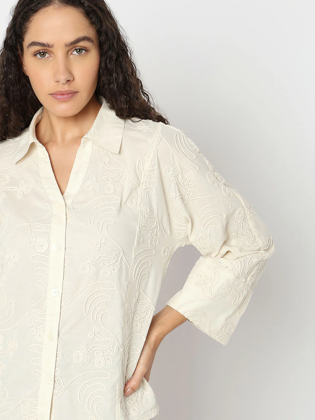 Off-White Embroidered Cotton Shirt - Image 6