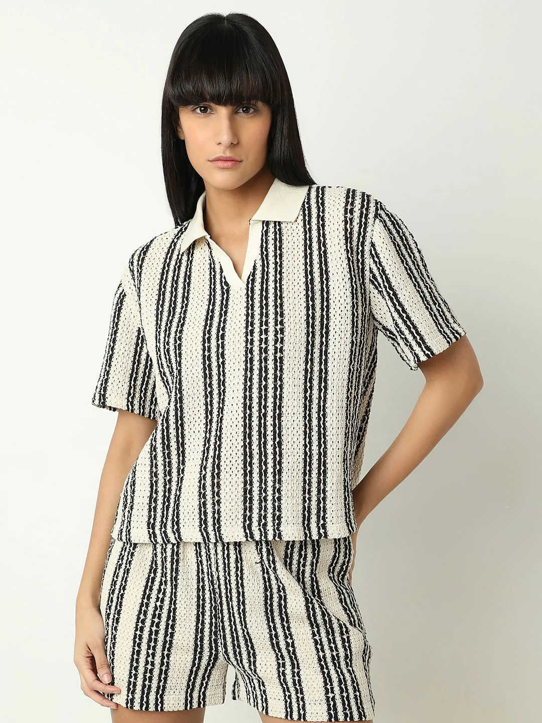 Beige Vertical Stripe Co-Ord Set T-Shirt - Image 2