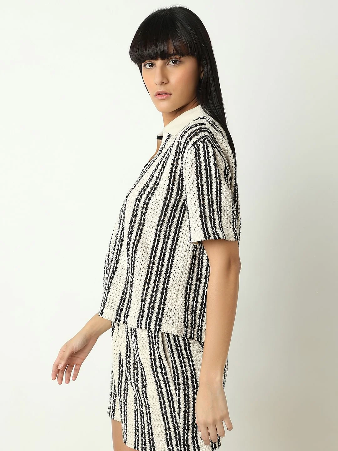 Beige Vertical Stripe Co-Ord Set T-Shirt - Image 3