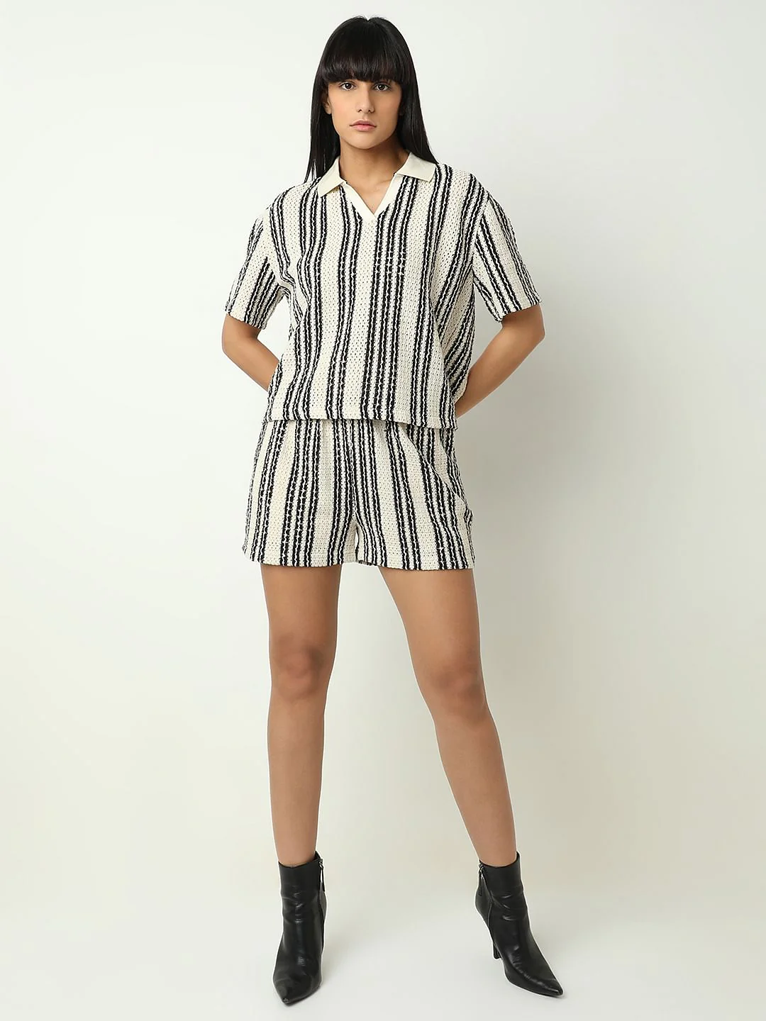 Beige Vertical Stripe Co-Ord Set T-Shirt - Image 5